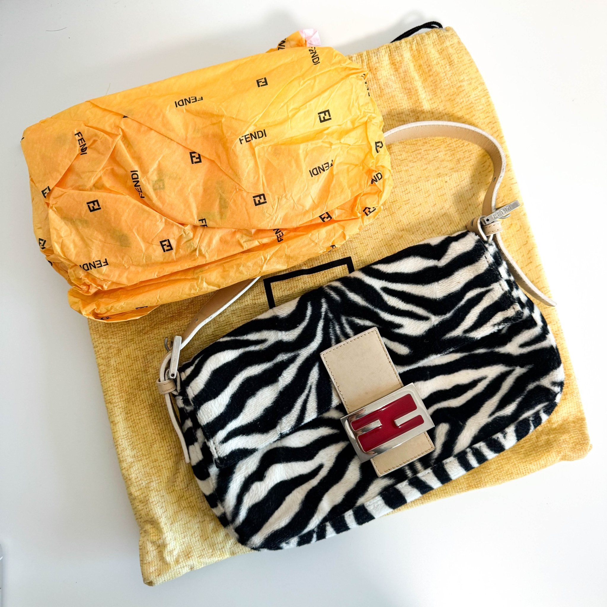FENDI Rare Baguette Zebra Design Cotton Fabric Shoulder Bag, in , Sold by HIVE PRELOVED - Shoulder Bags, ,