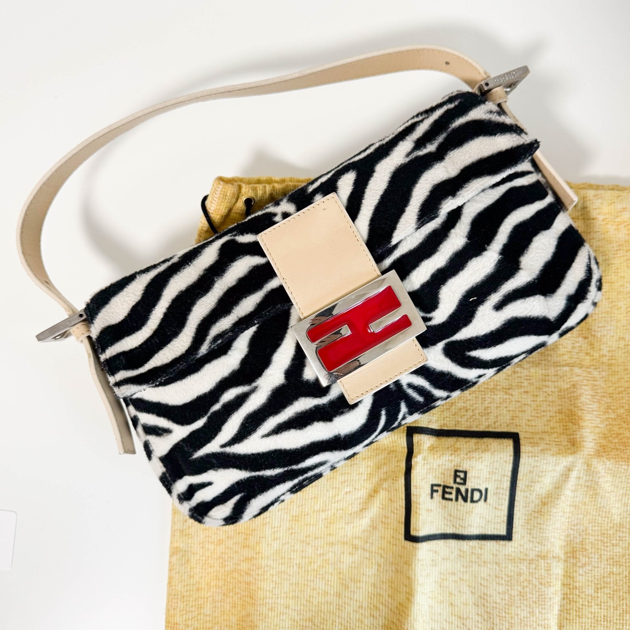 FENDI Rare Baguette Zebra Design Cotton Fabric Shoulder Bag, in , Sold by HIVE PRELOVED - Shoulder Bags, ,