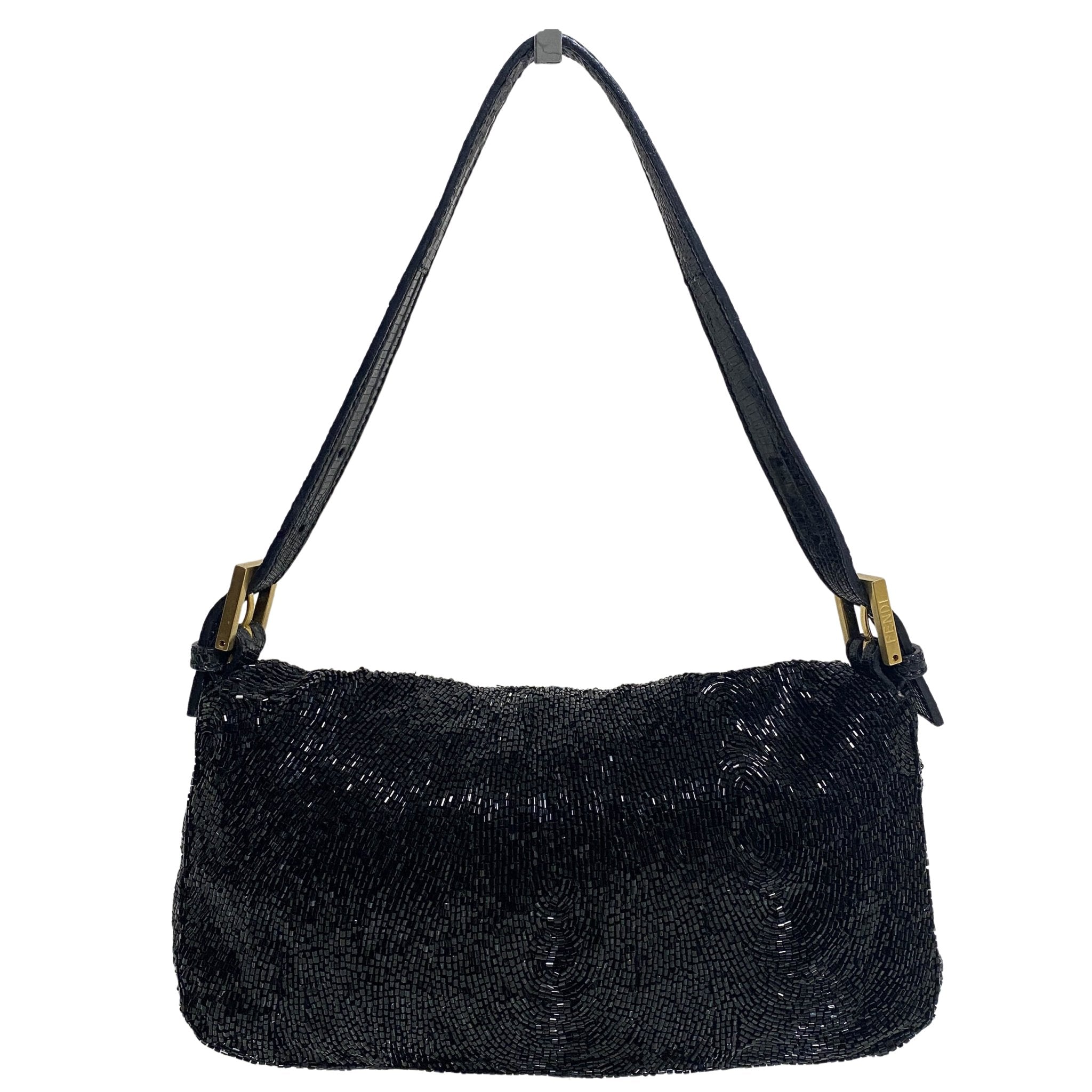 FENDI Rare Black Beaded Baguette with Gold Hardware, in , Sold by HIVE PRELOVED - Shoulder Bags, ,