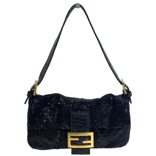 FENDI Rare Black Beaded Baguette with Gold Hardware, in , Sold by HIVE PRELOVED - Shoulder Bags, ,