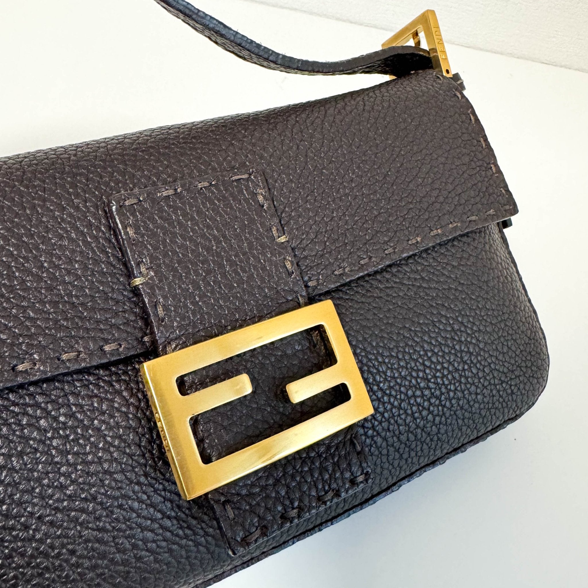 FENDI Selleria Baguette Brown Grain Calfskin Gold Hardware Shoulder Bag, in , Sold by HIVE PRELOVED - Shoulder Bags, ,
