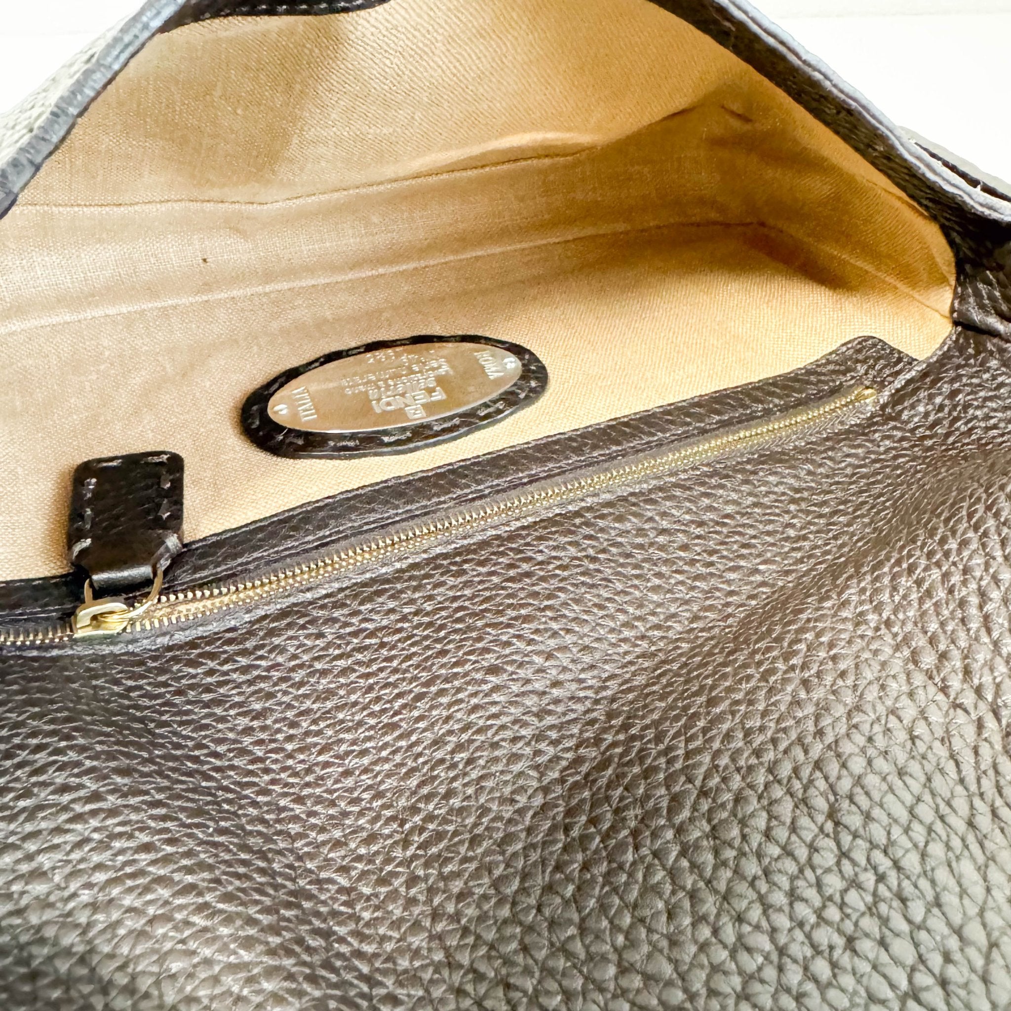 FENDI Selleria Baguette Brown Grain Calfskin Gold Hardware Shoulder Bag, in , Sold by HIVE PRELOVED - Shoulder Bags, ,