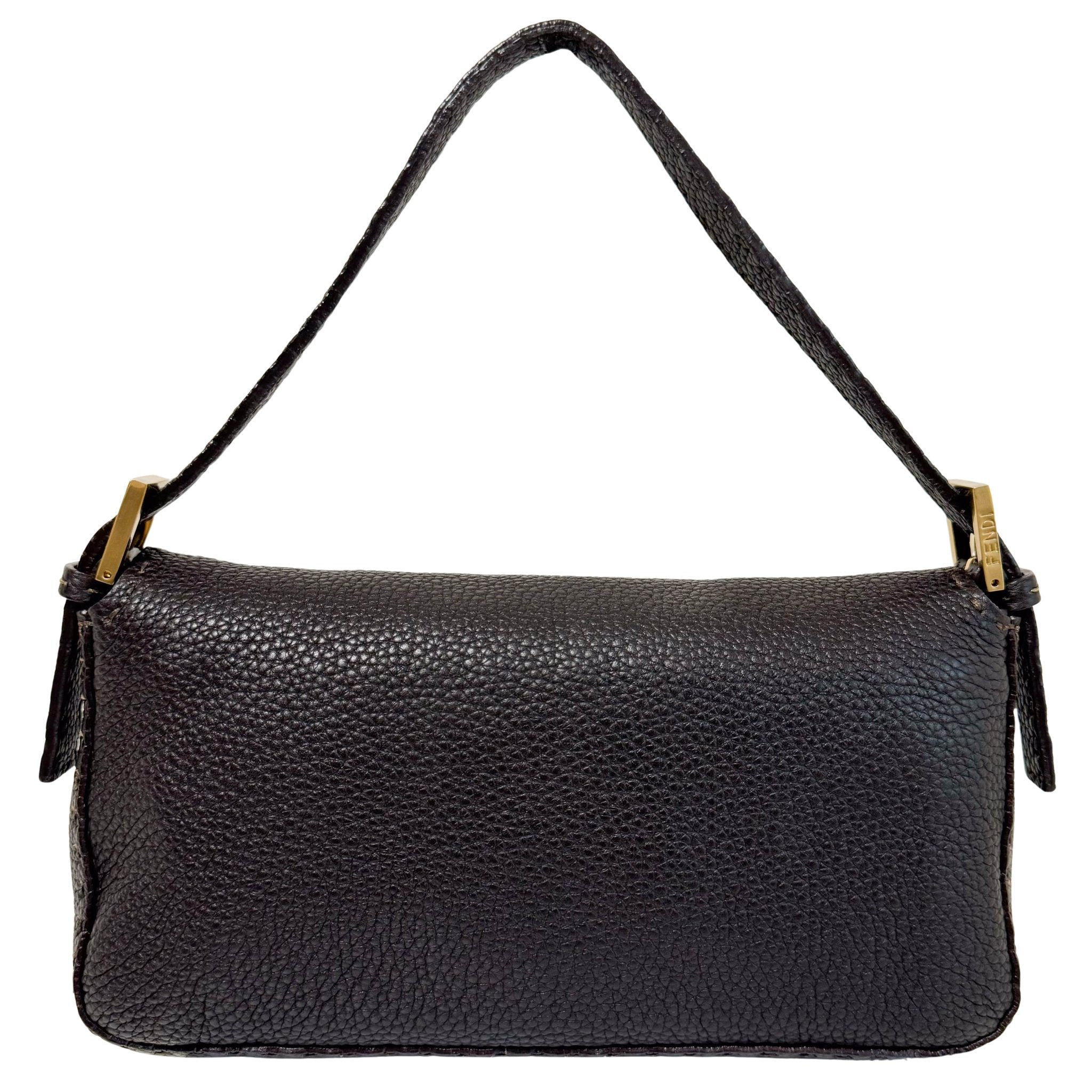 FENDI Selleria Baguette Brown Grain Calfskin Gold Hardware Shoulder Bag, in , Sold by HIVE PRELOVED - Shoulder Bags, ,