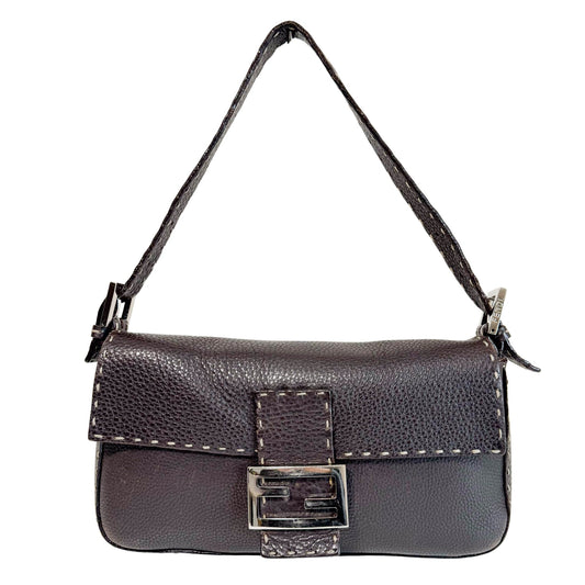 FENDI Selleria Baguette Brown Grain Calfskin Shoulder Bag, in , Sold by HIVE PRELOVED - Shoulder Bags, ,