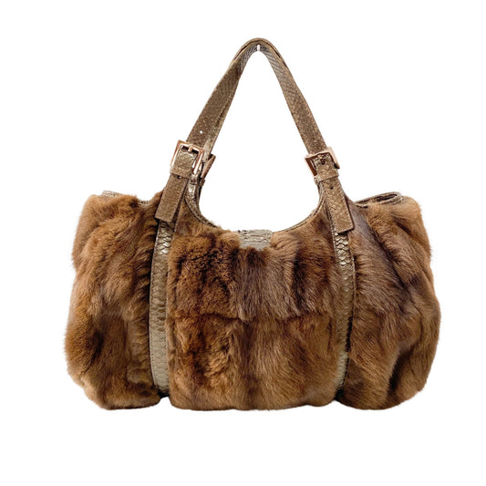 FENDI Tote Brown Fur & Leather Details Shoulder Bag, in , Sold by HIVE PRELOVED - Handle Bags, Shoulder Bags, Totes