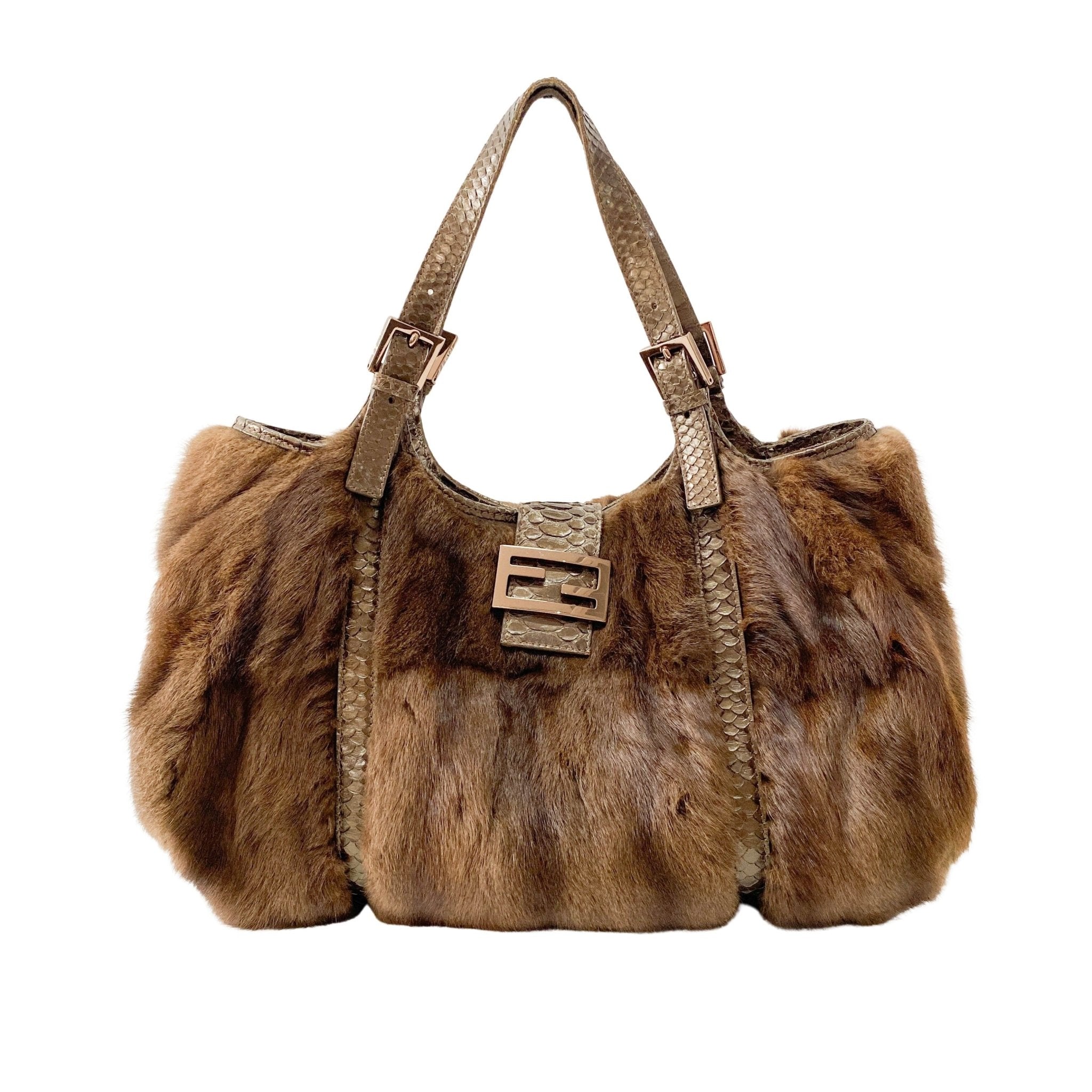 FENDI Tote Brown Fur & Leather Details Shoulder Bag, in , Sold by HIVE PRELOVED - Handle Bags, Shoulder Bags, Totes