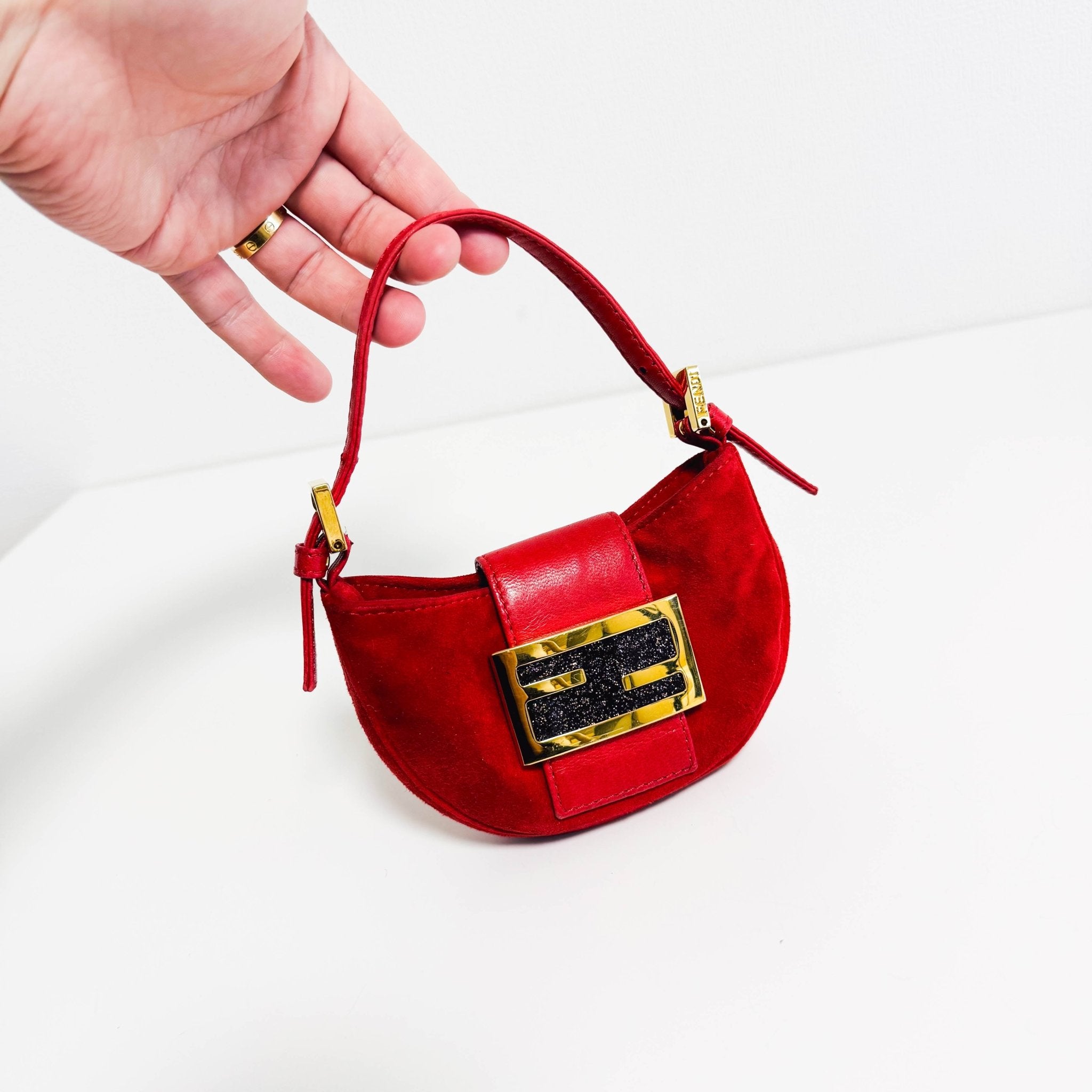 FENDI Vintage Croissant Red Suede Shoulder Bag, in , Sold by HIVE PRELOVED - Shoulder Bags, ,