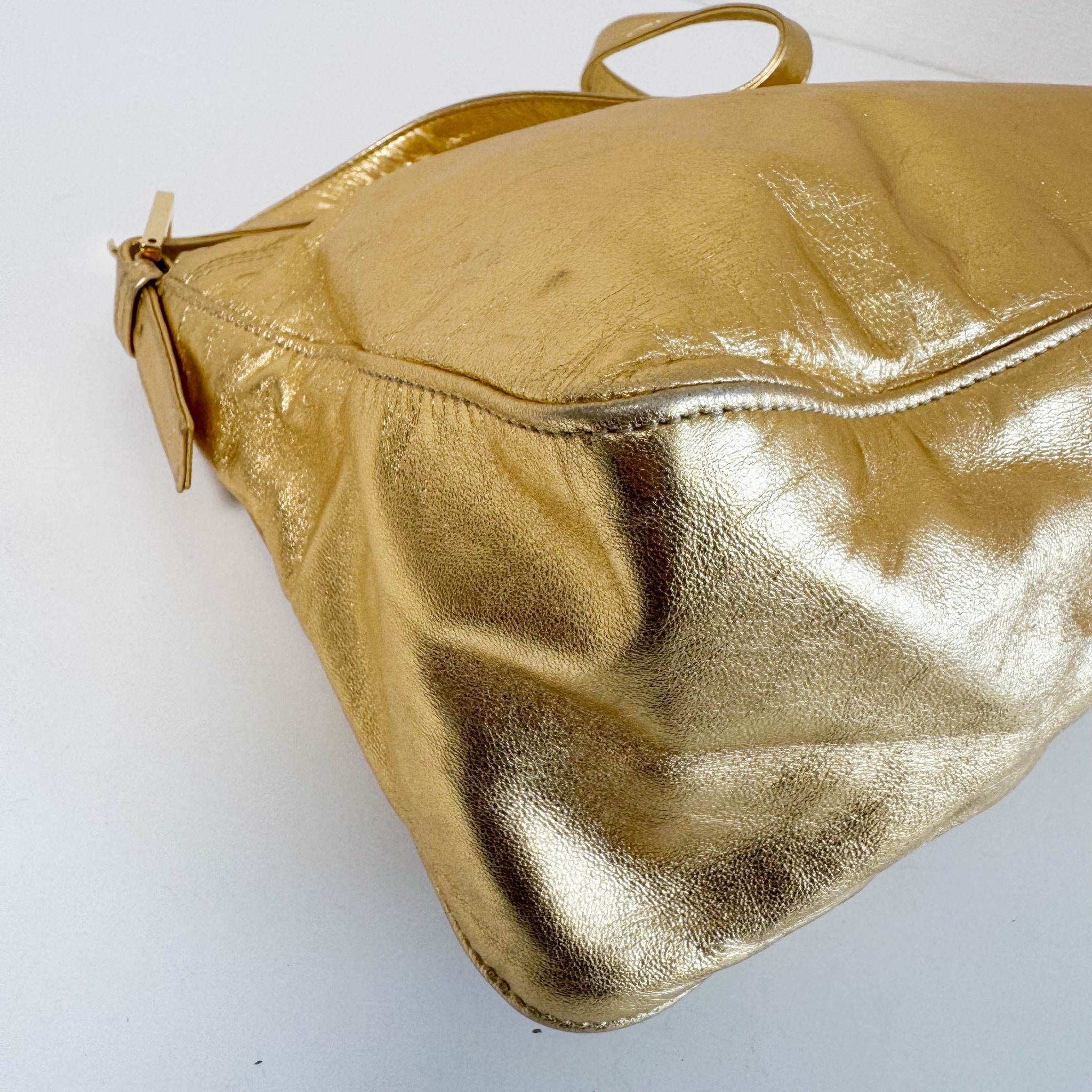 FENDI Vintage Gold Metallic Leather Mamma Baguette with Crystal Clasp, in , Sold by HIVE PRELOVED - Shoulder Bags, ,