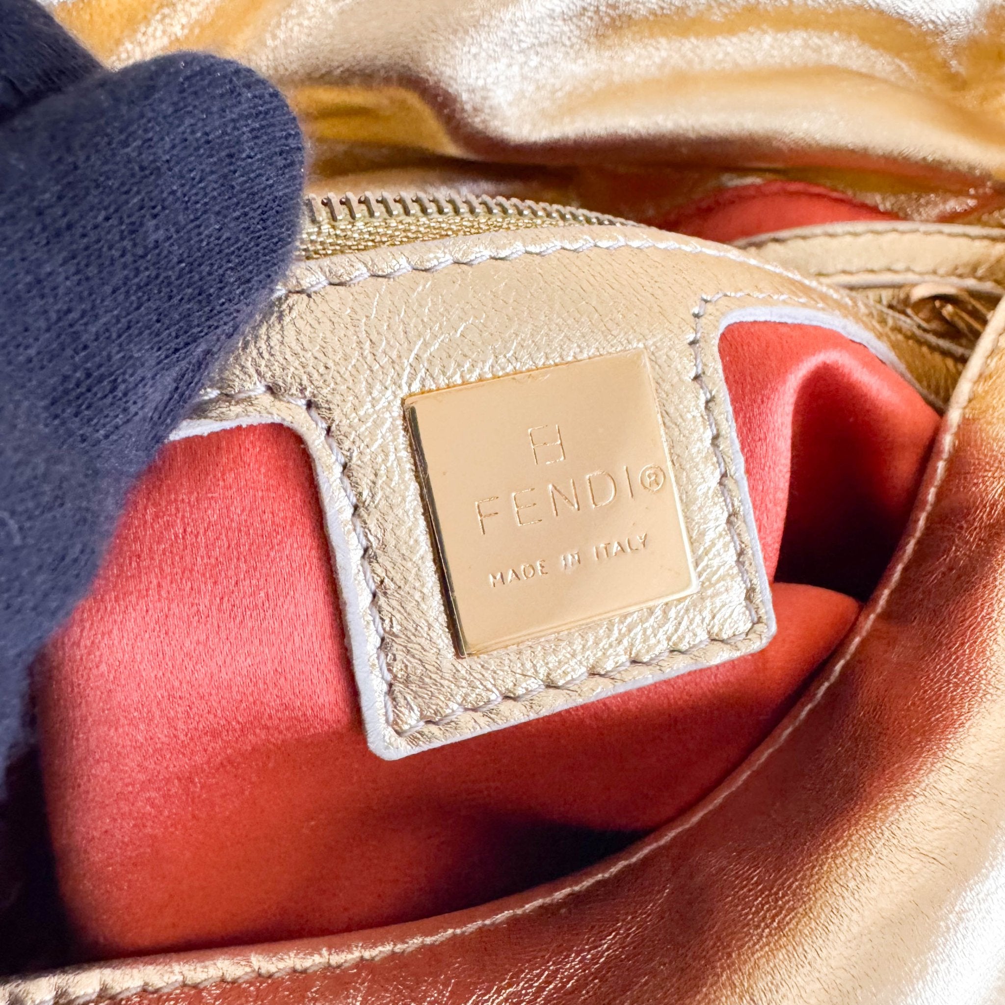 FENDI Vintage Gold Metallic Leather Mamma Baguette with Crystal Clasp, in , Sold by HIVE PRELOVED - Shoulder Bags, ,