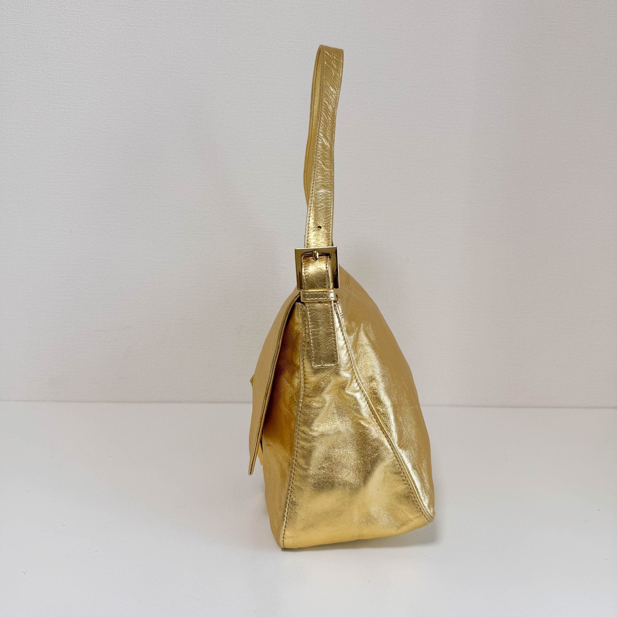 FENDI Vintage Gold Metallic Leather Mamma Baguette with Crystal Clasp, in , Sold by HIVE PRELOVED - Shoulder Bags, ,