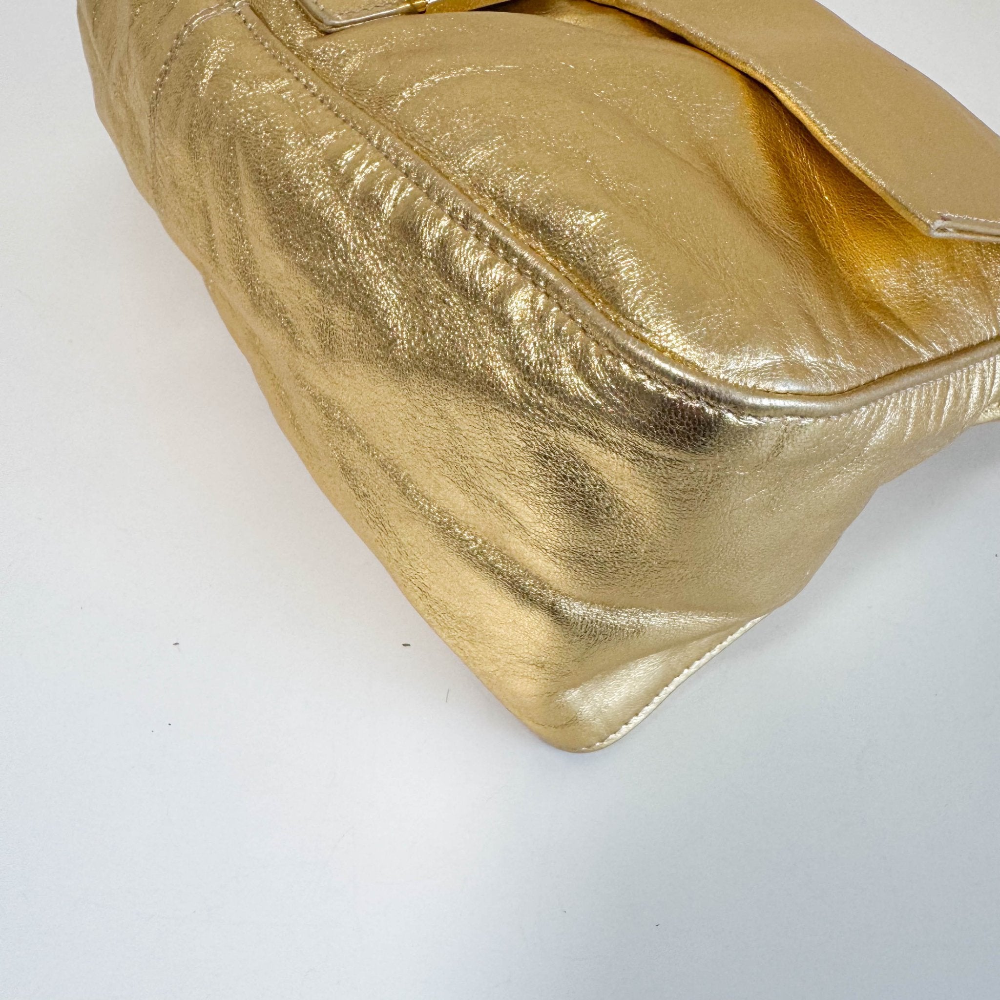 FENDI Vintage Gold Metallic Leather Mamma Baguette with Crystal Clasp, in , Sold by HIVE PRELOVED - Shoulder Bags, ,