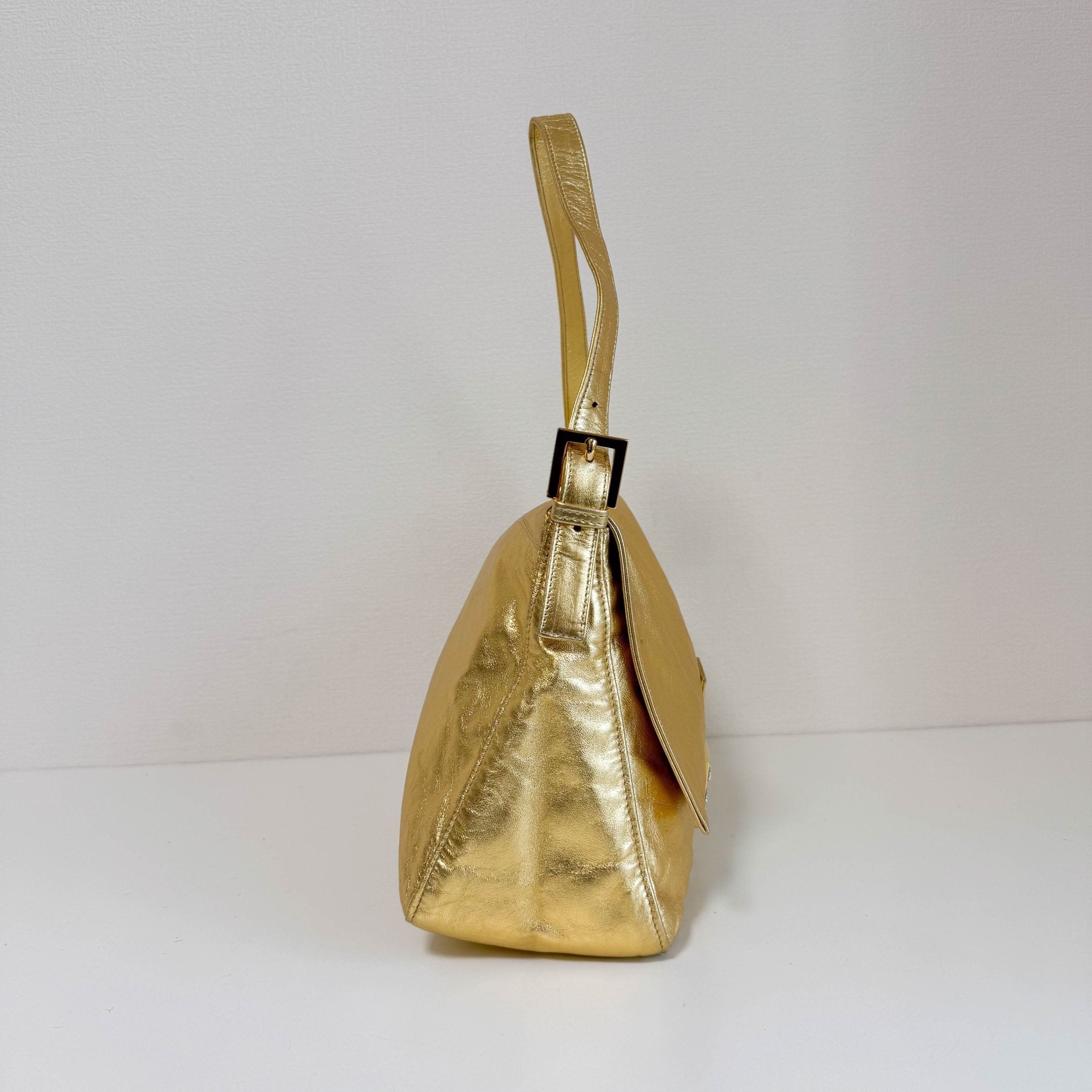 FENDI Vintage Gold Metallic Leather Mamma Baguette with Crystal Clasp, in , Sold by HIVE PRELOVED - Shoulder Bags, ,