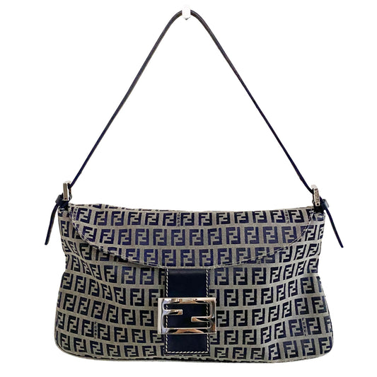 FENDI Vintage Zucchino Flap Baguette, Cotton Canvas in Navy, Sold by HIVE PRELOVED - Shoulder Bags, ,