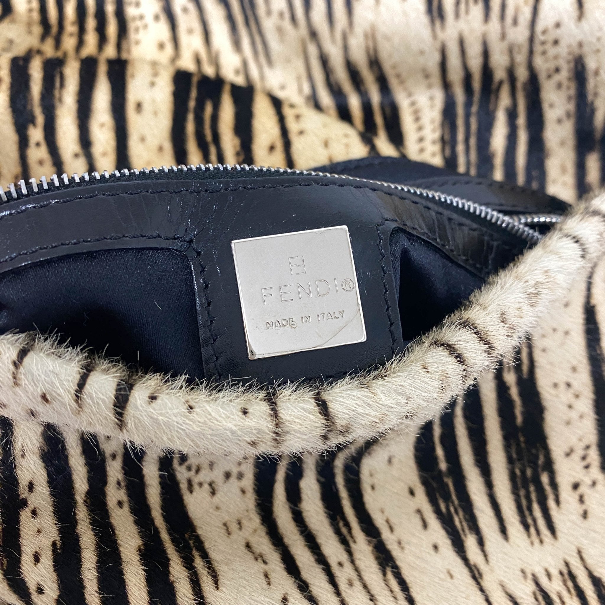 FENDI Zebra Print Pony Hair Baguette Mamma Black, in , Sold by HIVE PRELOVED - Handle Bags, ,