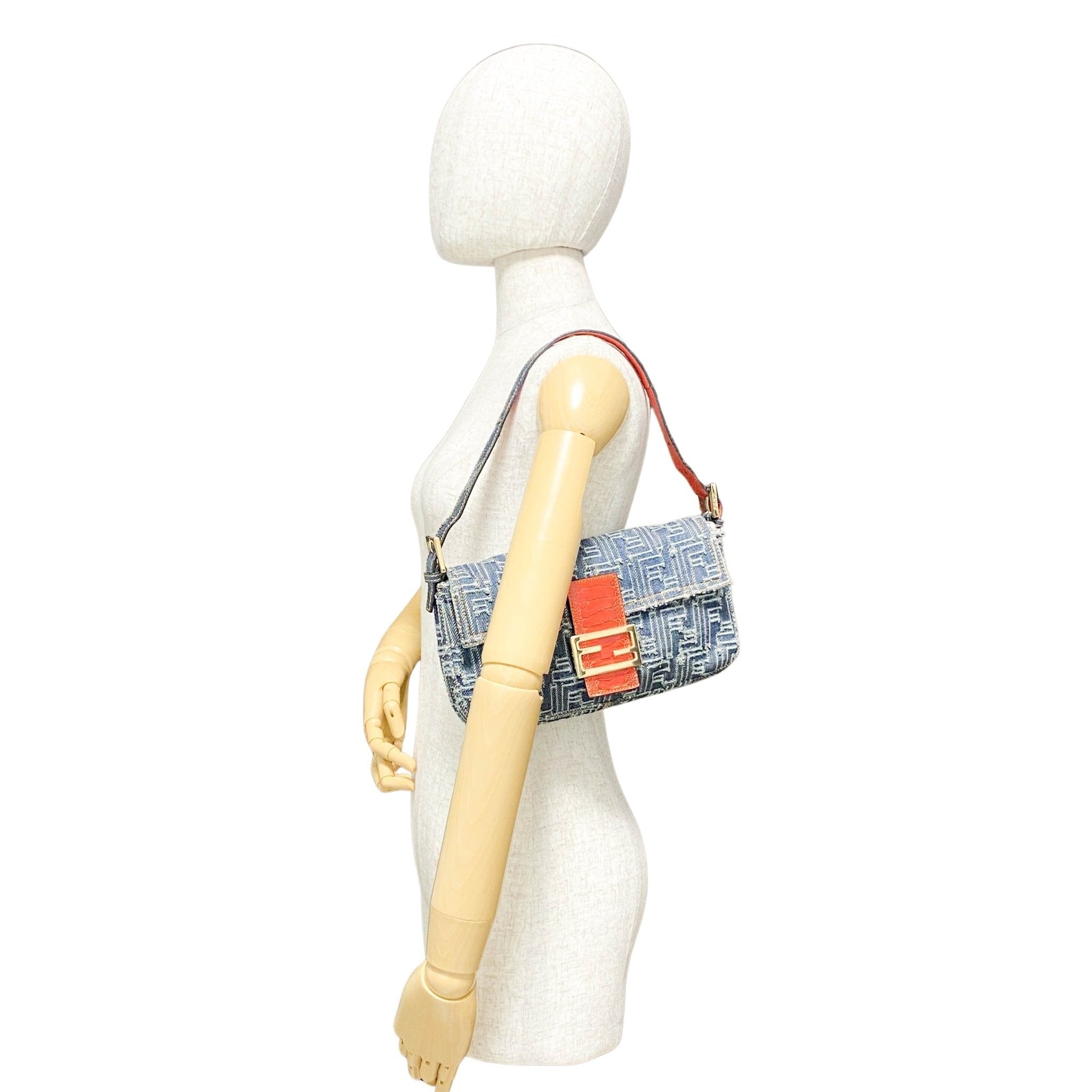 FENDI Zucca Baguette Denim & Orange Buckle Detail Shoulder Bag, in , Sold by HIVE PRELOVED - Shoulder Bags, ,