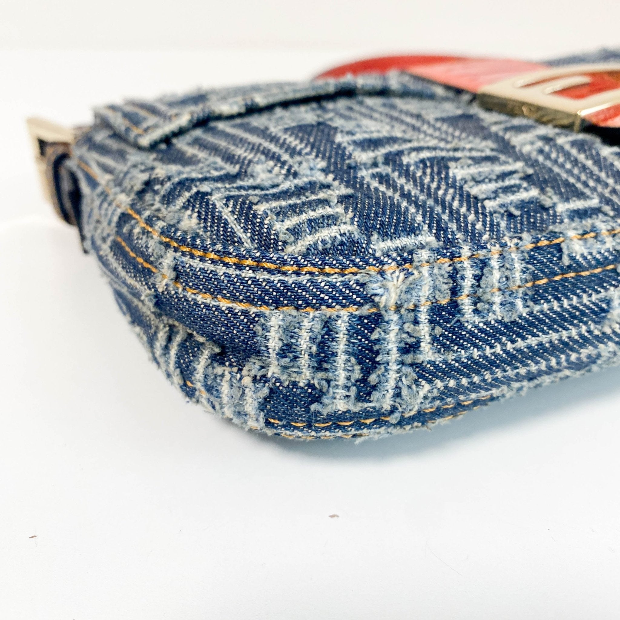 FENDI Zucca Baguette Denim & Orange Buckle Detail Shoulder Bag, in , Sold by HIVE PRELOVED - Shoulder Bags, ,