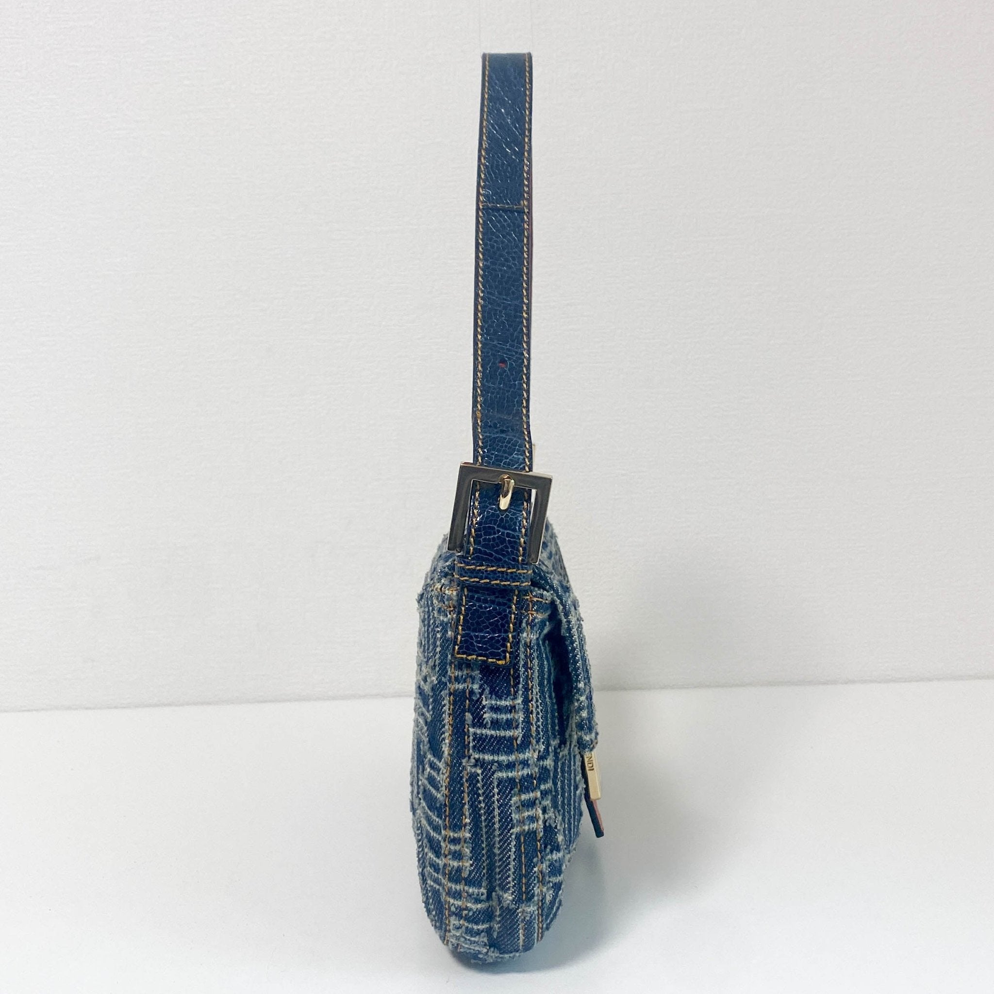 FENDI Zucca Baguette Denim & Orange Buckle Detail Shoulder Bag, in , Sold by HIVE PRELOVED - Shoulder Bags, ,