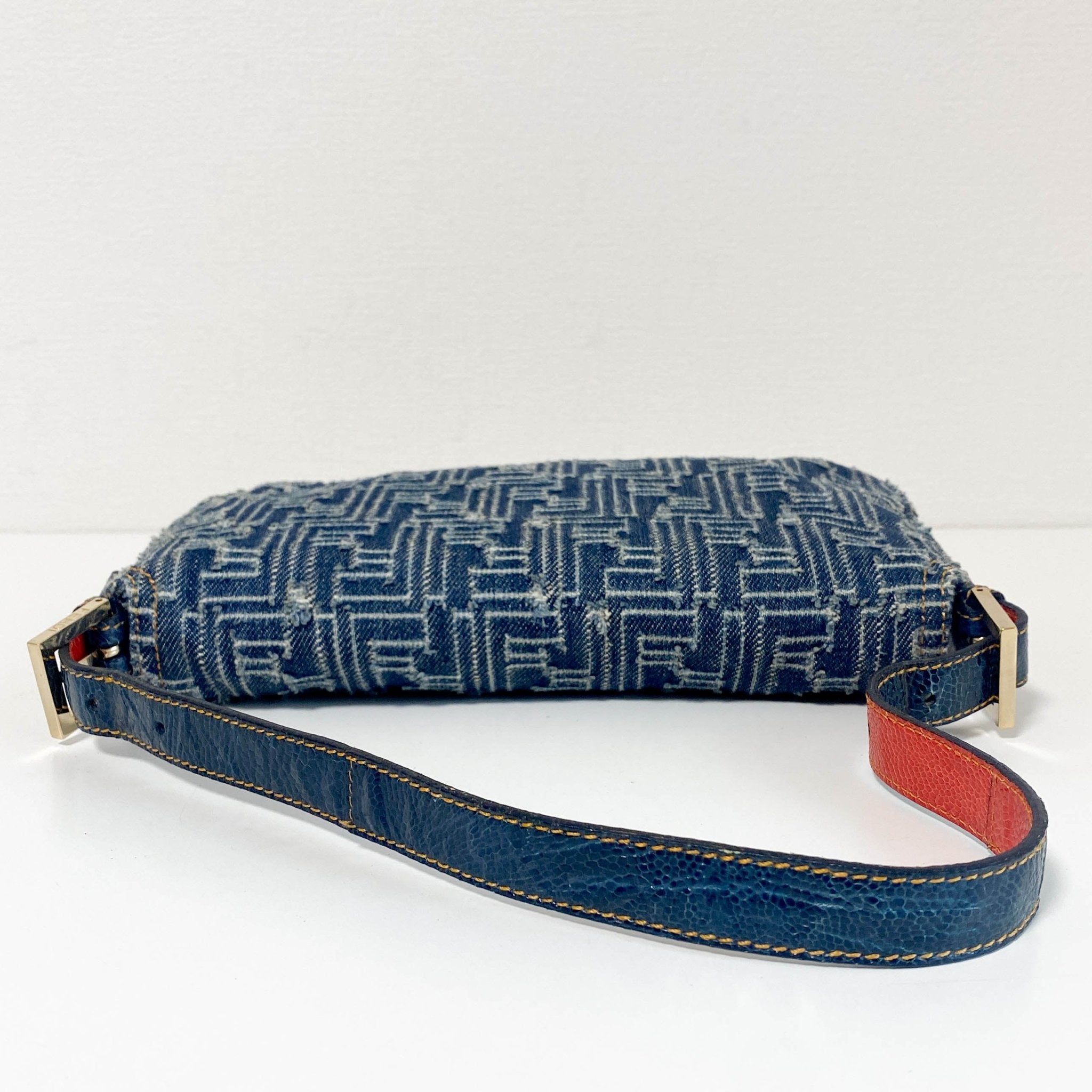 FENDI Zucca Baguette Denim & Orange Buckle Detail Shoulder Bag, in , Sold by HIVE PRELOVED - Shoulder Bags, ,
