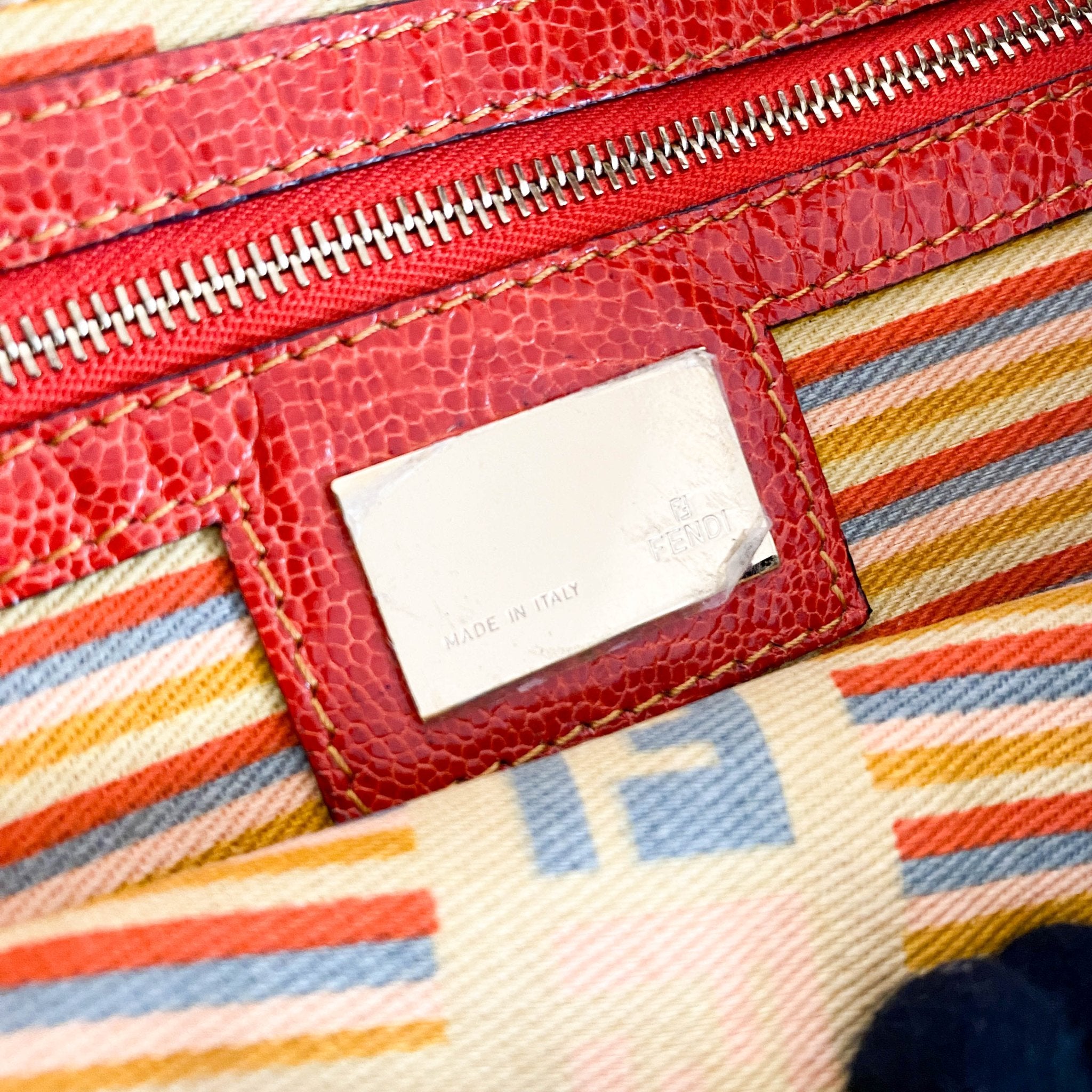 FENDI Zucca Baguette Denim & Orange Buckle Detail Shoulder Bag, in , Sold by HIVE PRELOVED - Shoulder Bags, ,