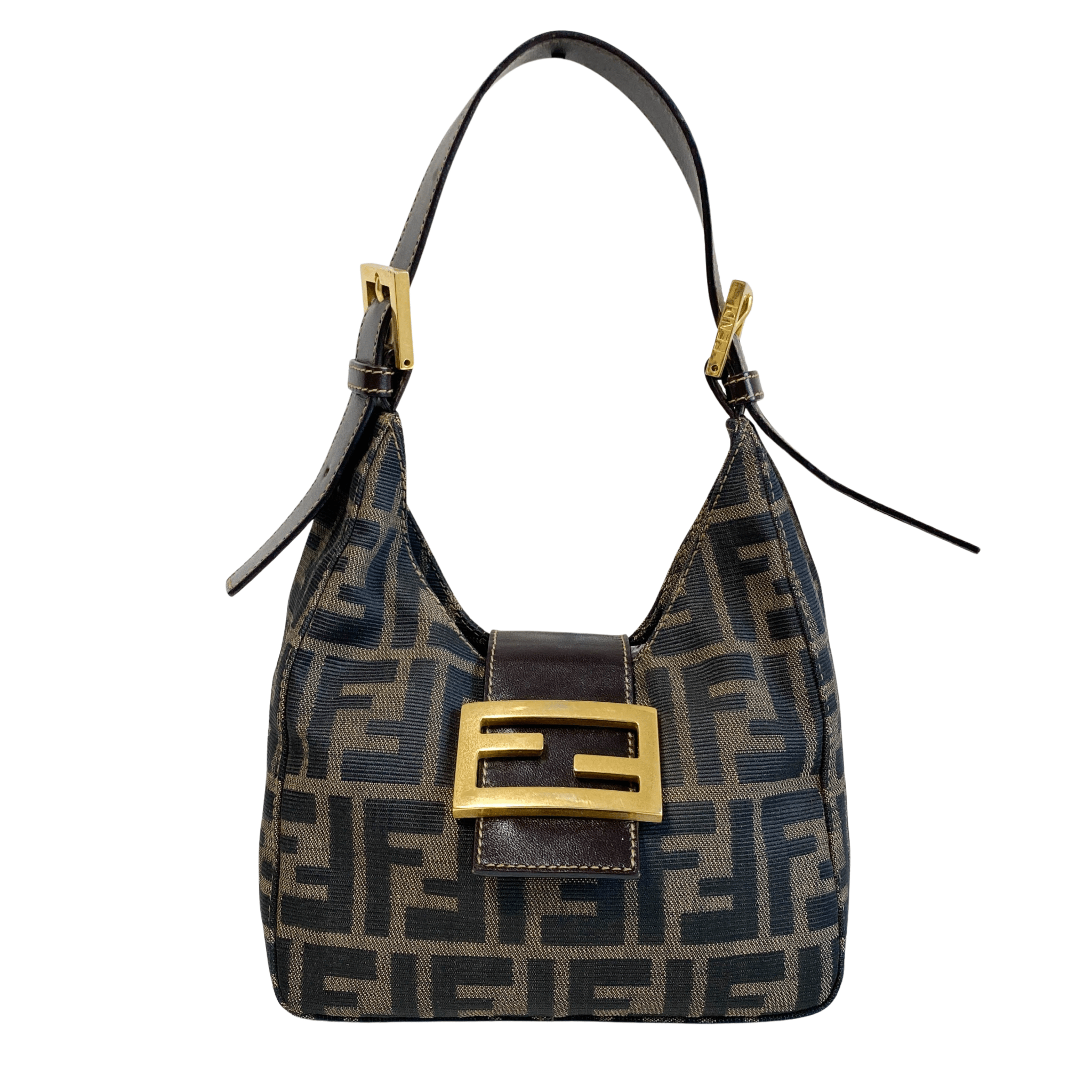 FENDI Zucca Brown Canvas Hobo Shoulder Bag with Gold Hardware, in , Sold by HIVE PRELOVED - Shoulder Bags, ,