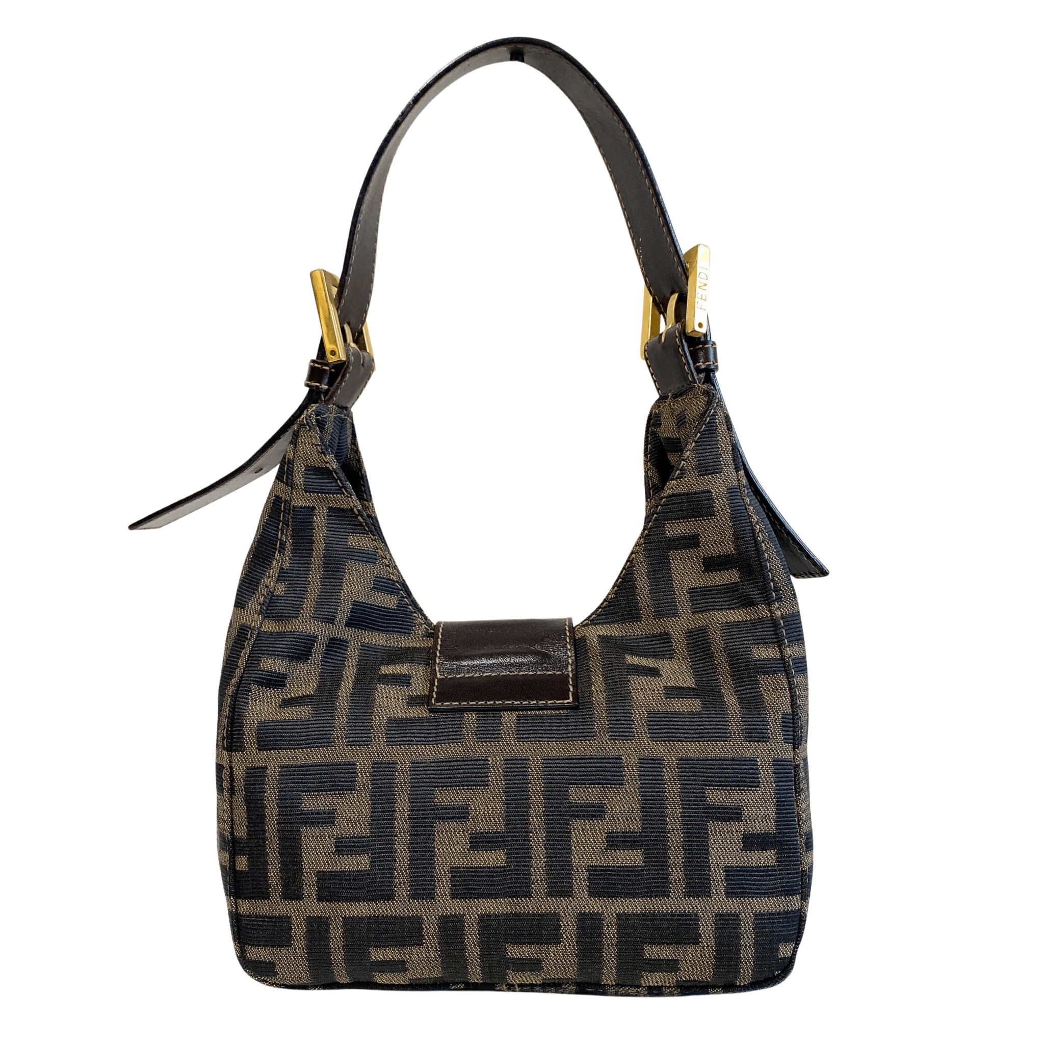 FENDI Zucca Brown Canvas Hobo Shoulder Bag with Gold Hardware, in , Sold by HIVE PRELOVED - Shoulder Bags, ,