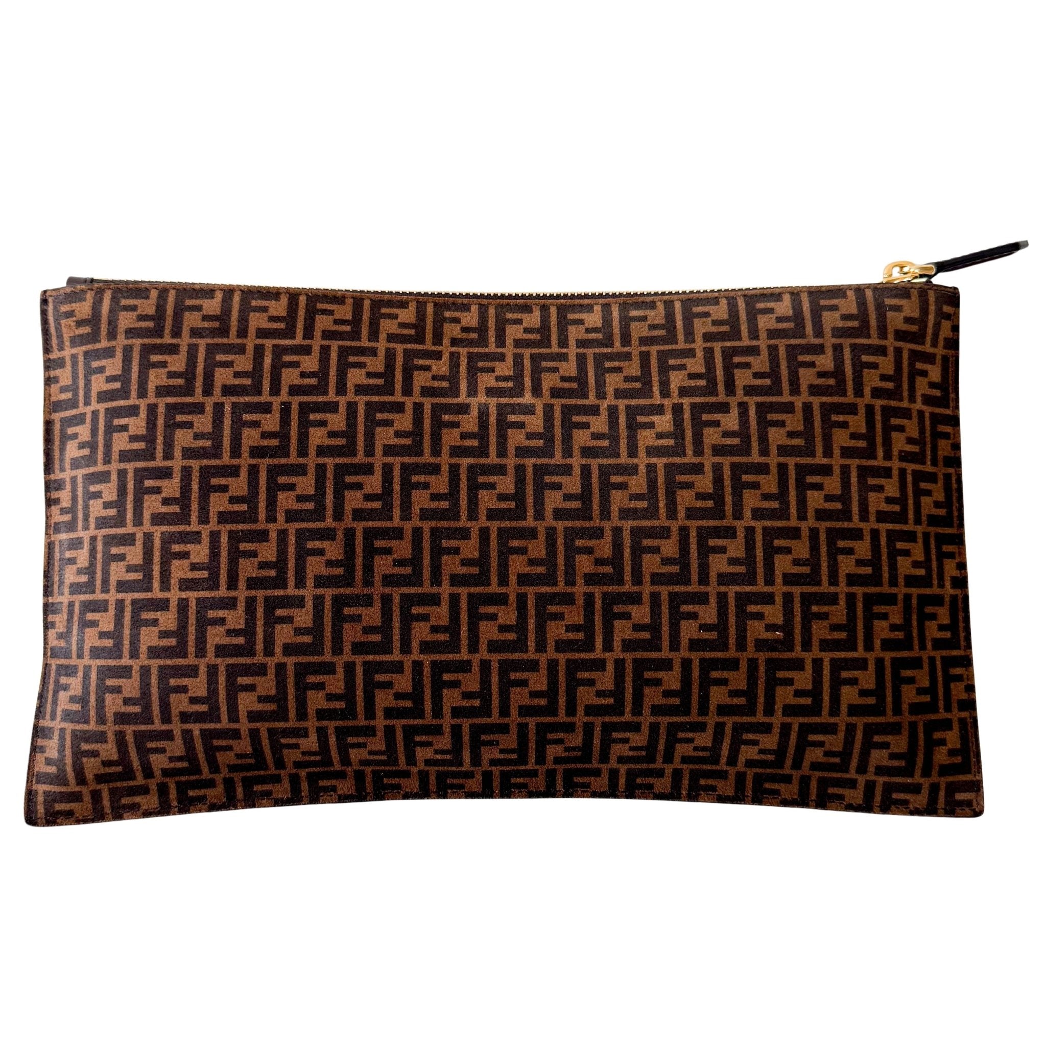 FENDI Zucca Brown Suede Zip Pouch, in , Sold by HIVE PRELOVED - Pouches, ,