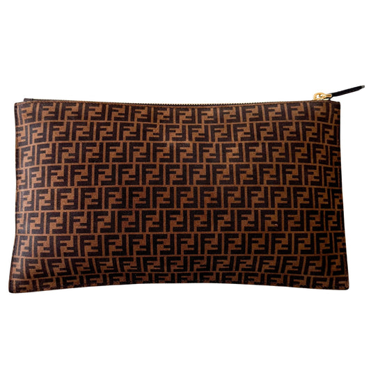 FENDI Zucca Brown Suede Zip Pouch, in , Sold by HIVE PRELOVED - Pouches, ,
