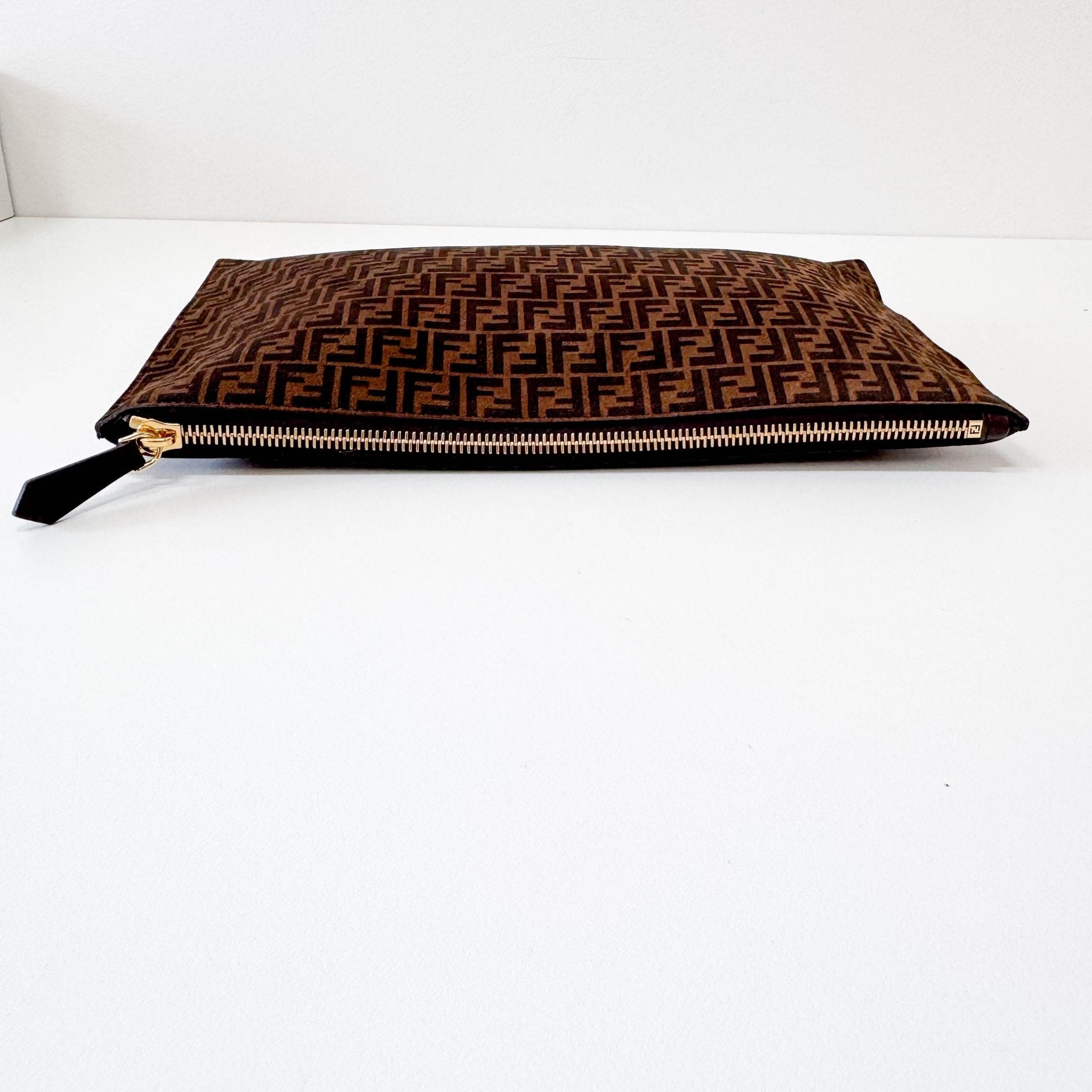 FENDI Zucca Brown Suede Zip Pouch, in , Sold by HIVE PRELOVED - Pouches, ,