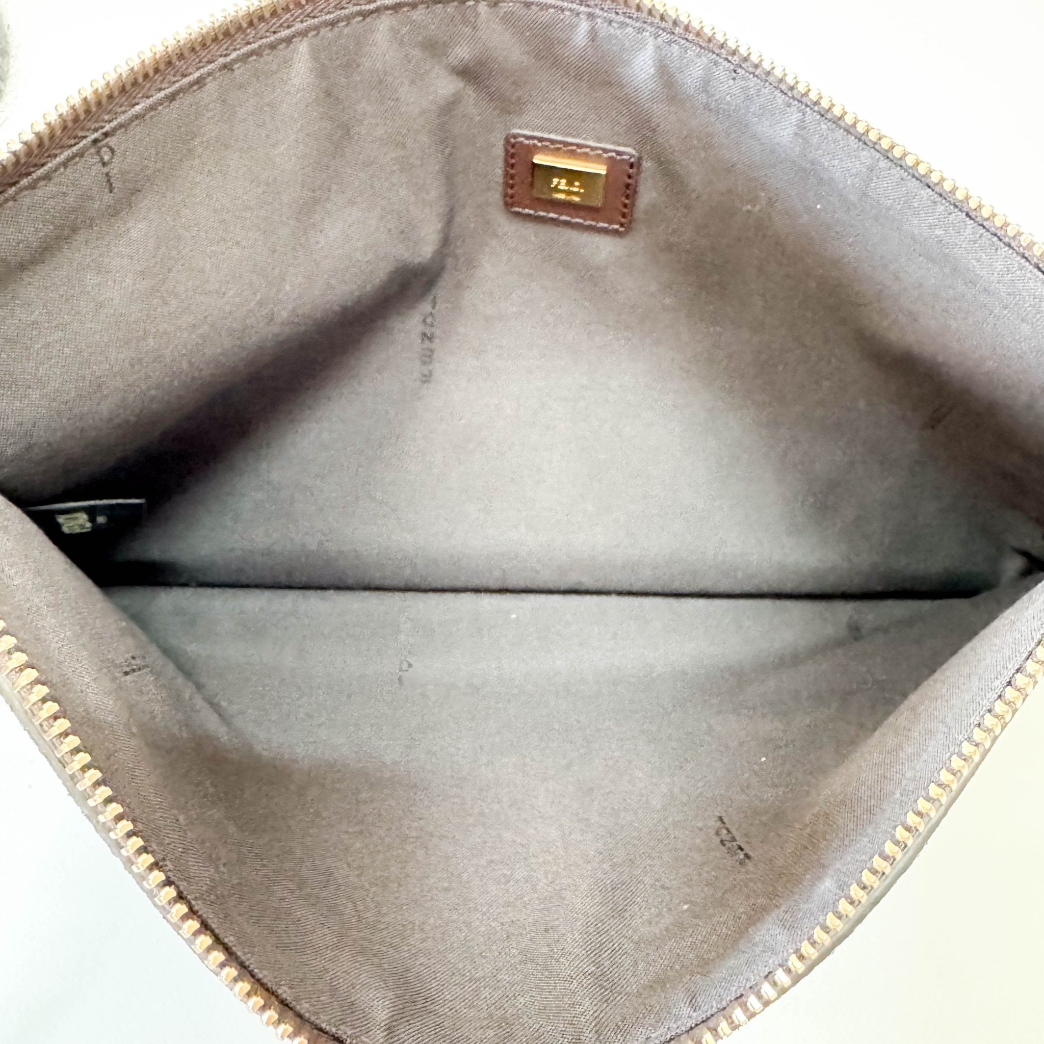 FENDI Zucca Brown Suede Zip Pouch, in , Sold by HIVE PRELOVED - Pouches, ,