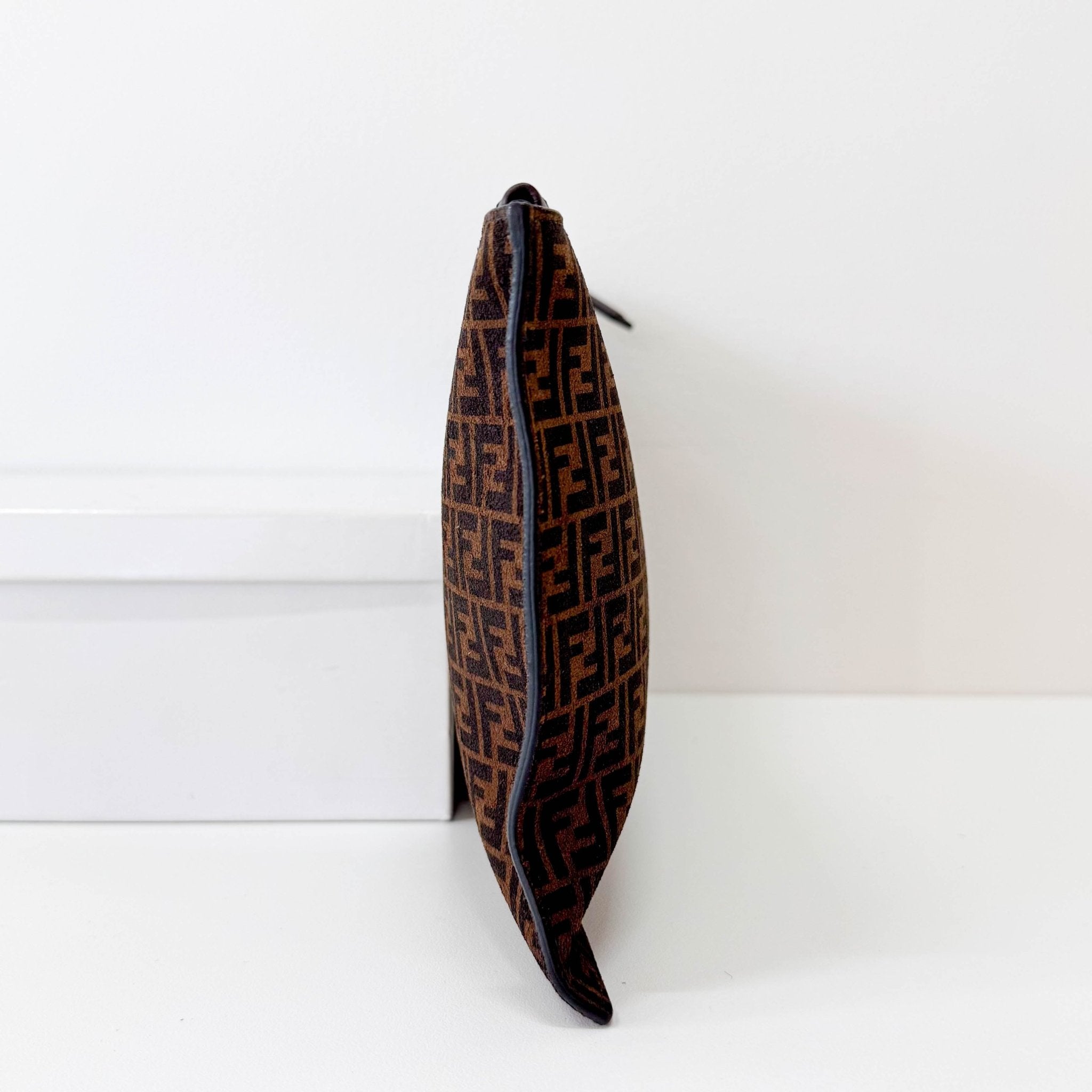 FENDI Zucca Brown Suede Zip Pouch, in , Sold by HIVE PRELOVED - Pouches, ,