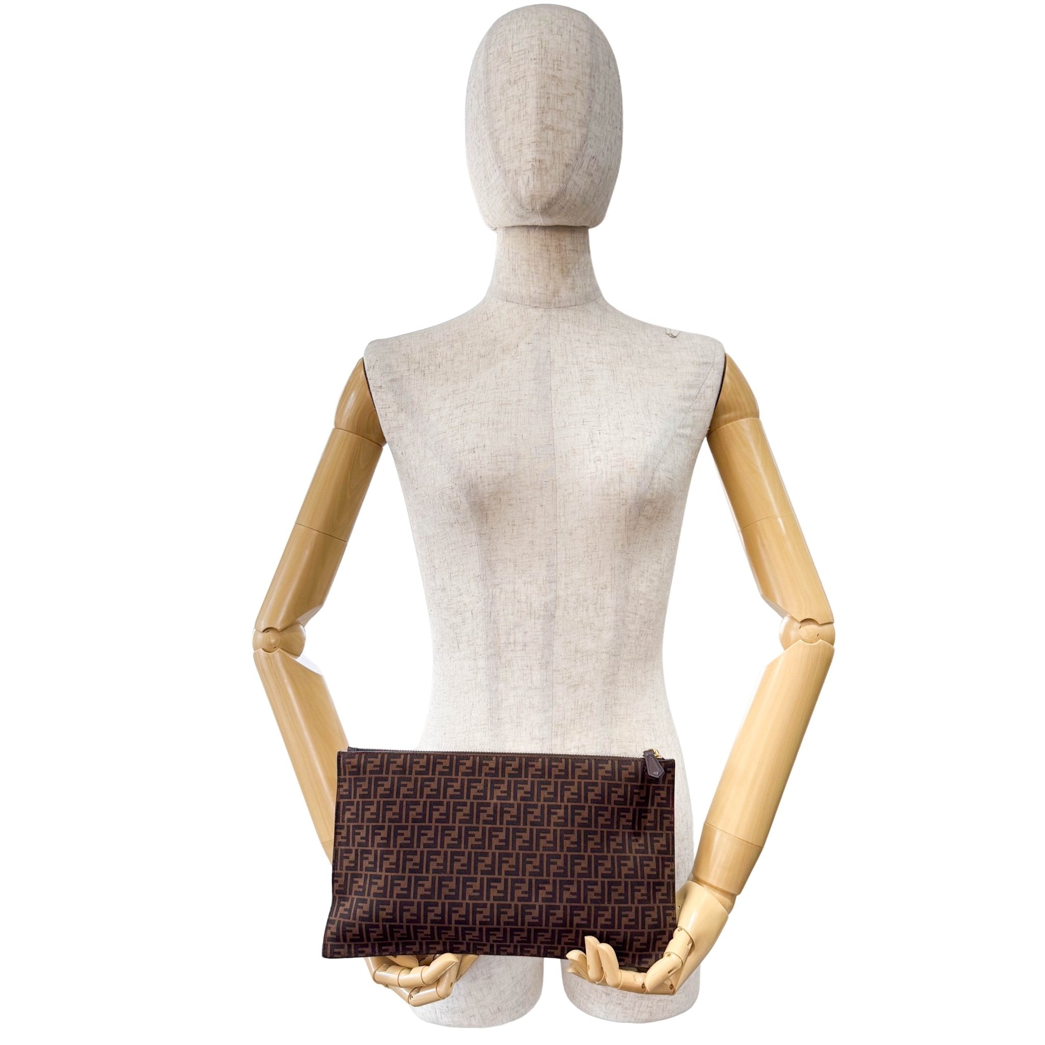 FENDI Zucca Brown Suede Zip Pouch, in , Sold by HIVE PRELOVED - Pouches, ,