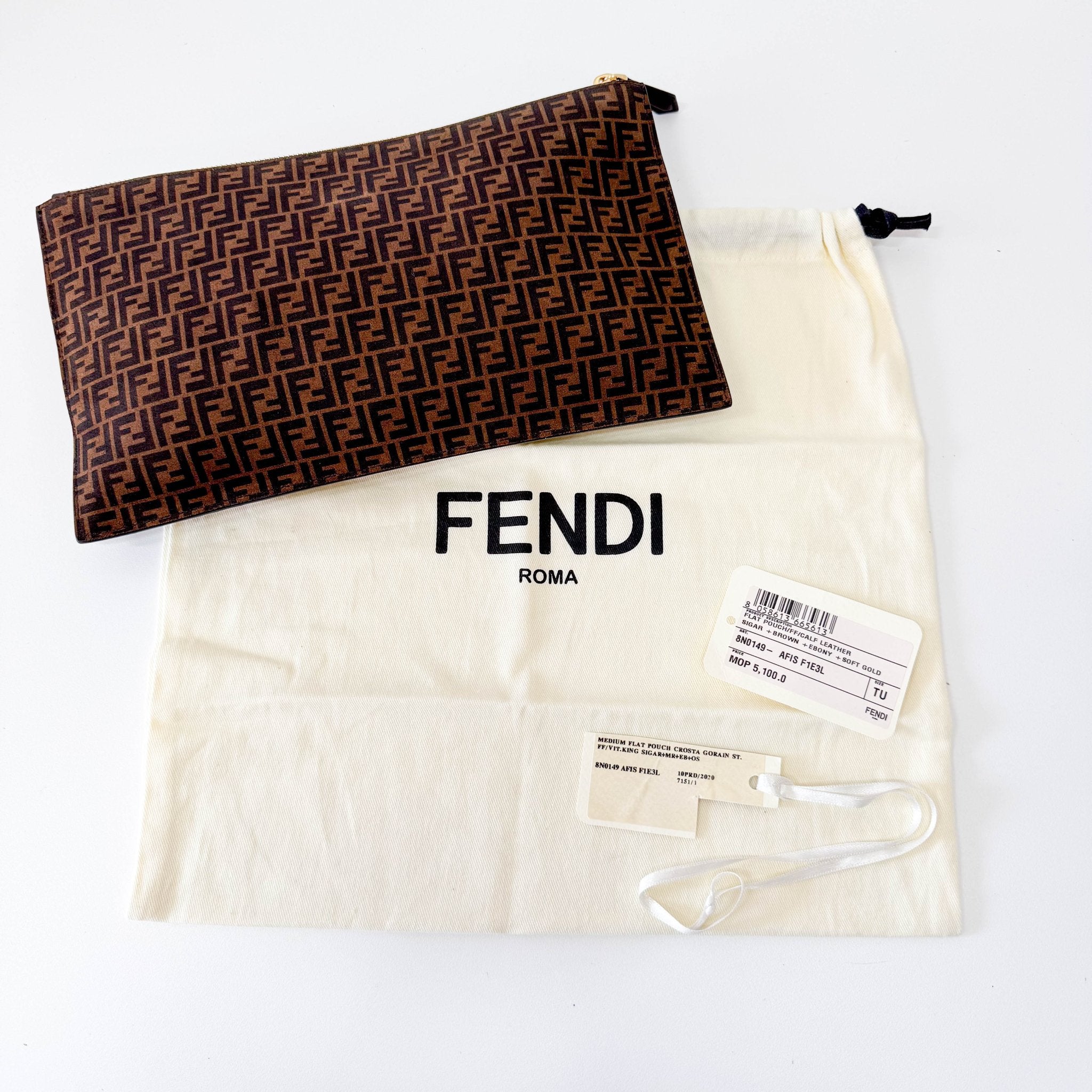 FENDI Zucca Brown Suede Zip Pouch, in , Sold by HIVE PRELOVED - Pouches, ,