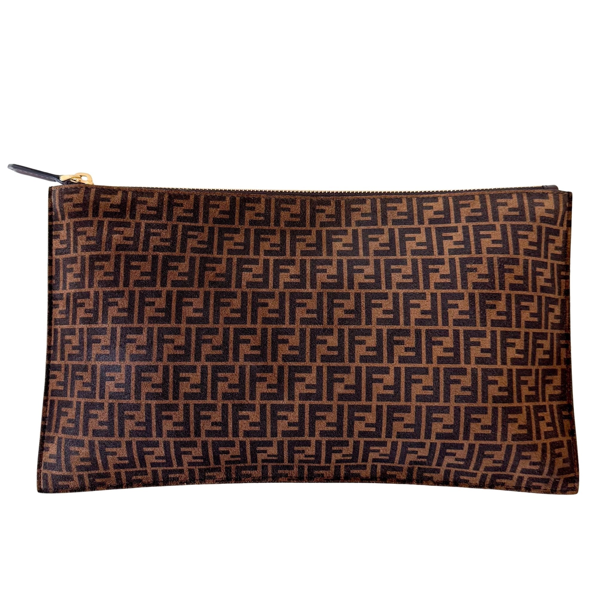 FENDI Zucca Brown Suede Zip Pouch, in , Sold by HIVE PRELOVED - Pouches, ,