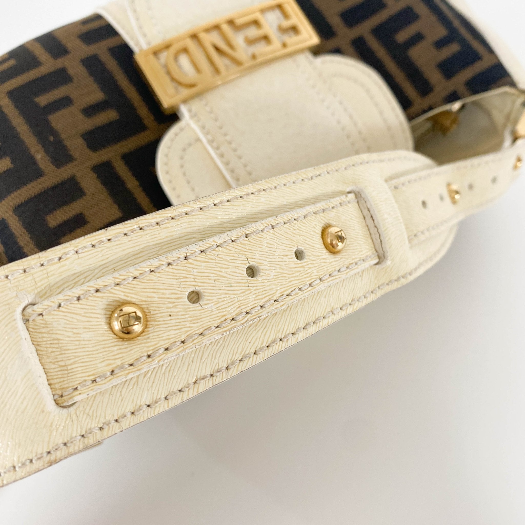 FENDI Zucca / Ivory Leather FENDI Logo Gold Hardware Shoulder Bag, in , Sold by HIVE PRELOVED - Shoulder Bags, ,