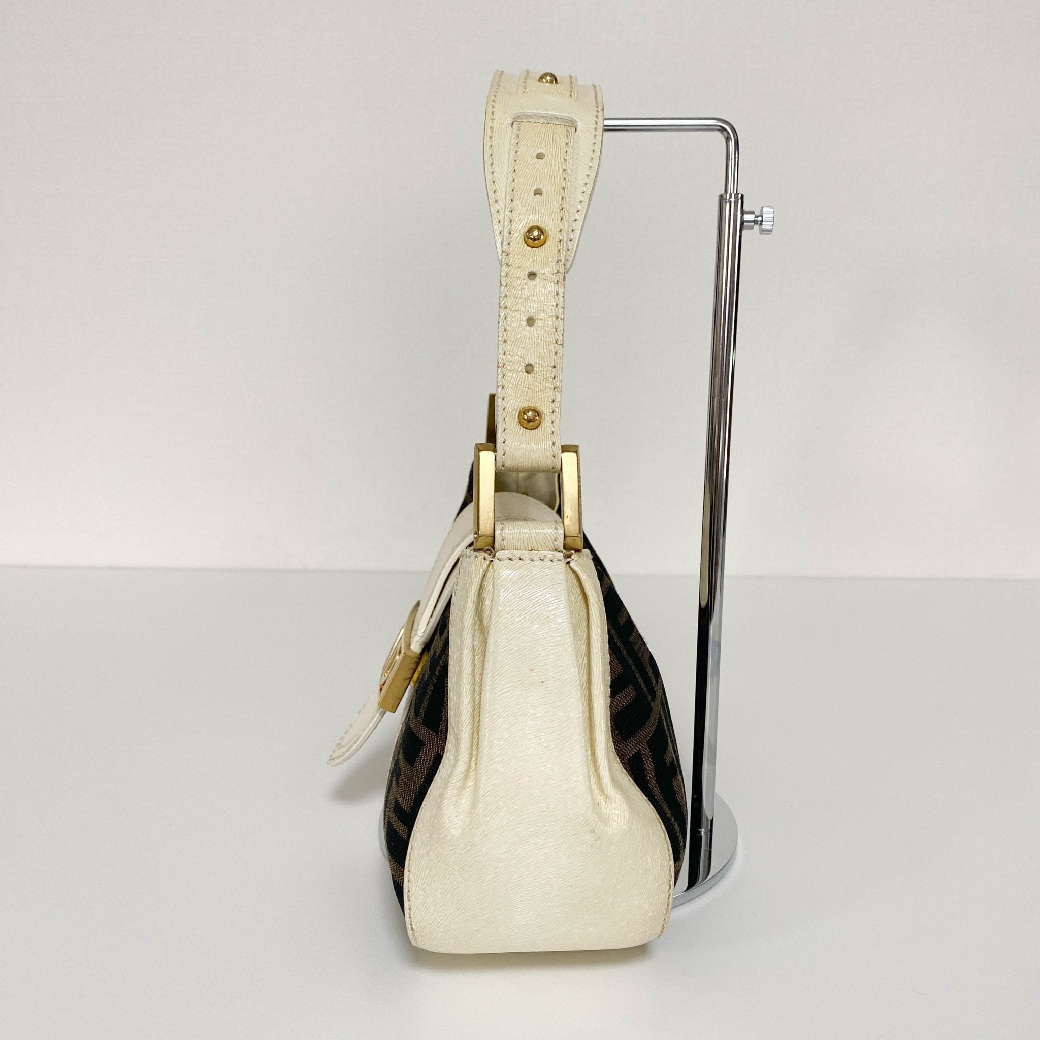 FENDI Zucca / Ivory Leather FENDI Logo Gold Hardware Shoulder Bag, in , Sold by HIVE PRELOVED - Shoulder Bags, ,