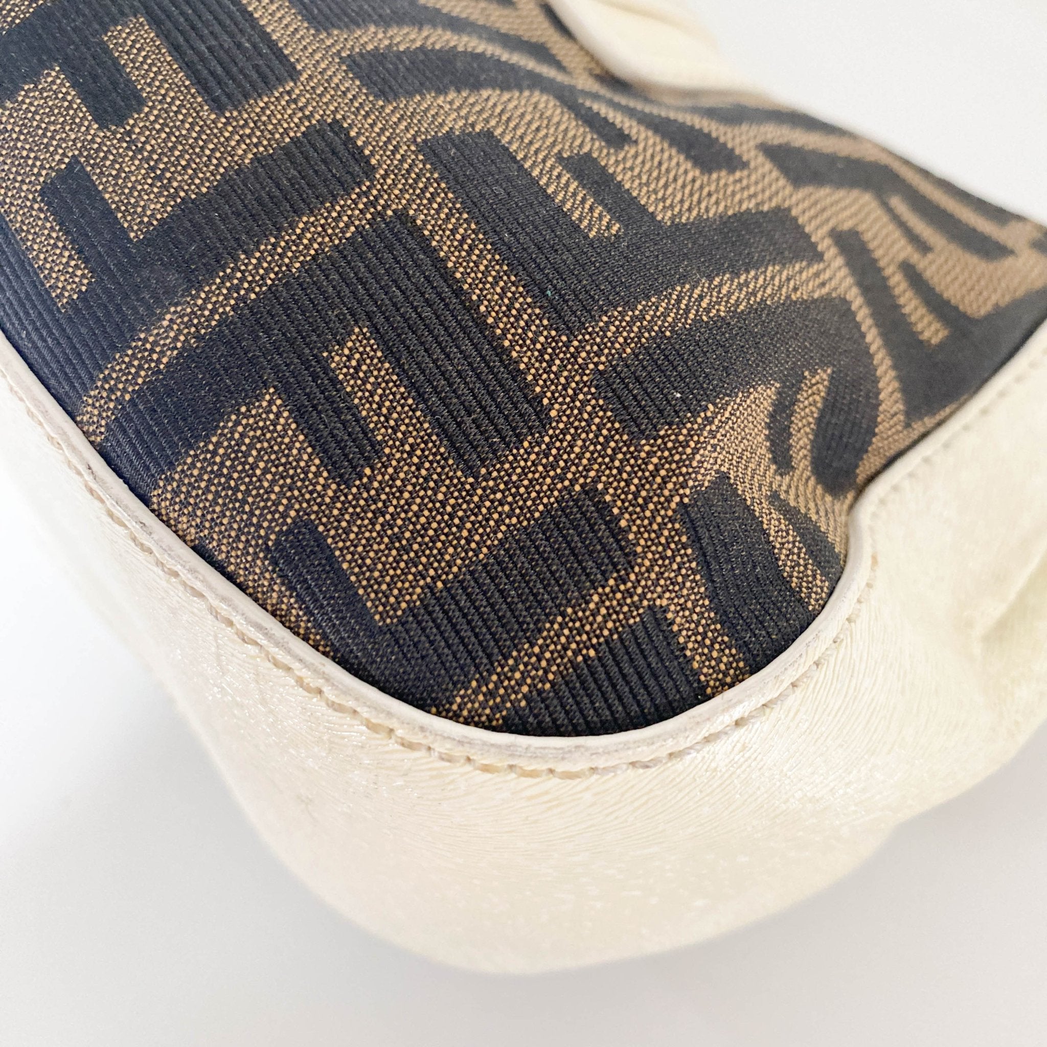 FENDI Zucca / Ivory Leather FENDI Logo Gold Hardware Shoulder Bag, in , Sold by HIVE PRELOVED - Shoulder Bags, ,