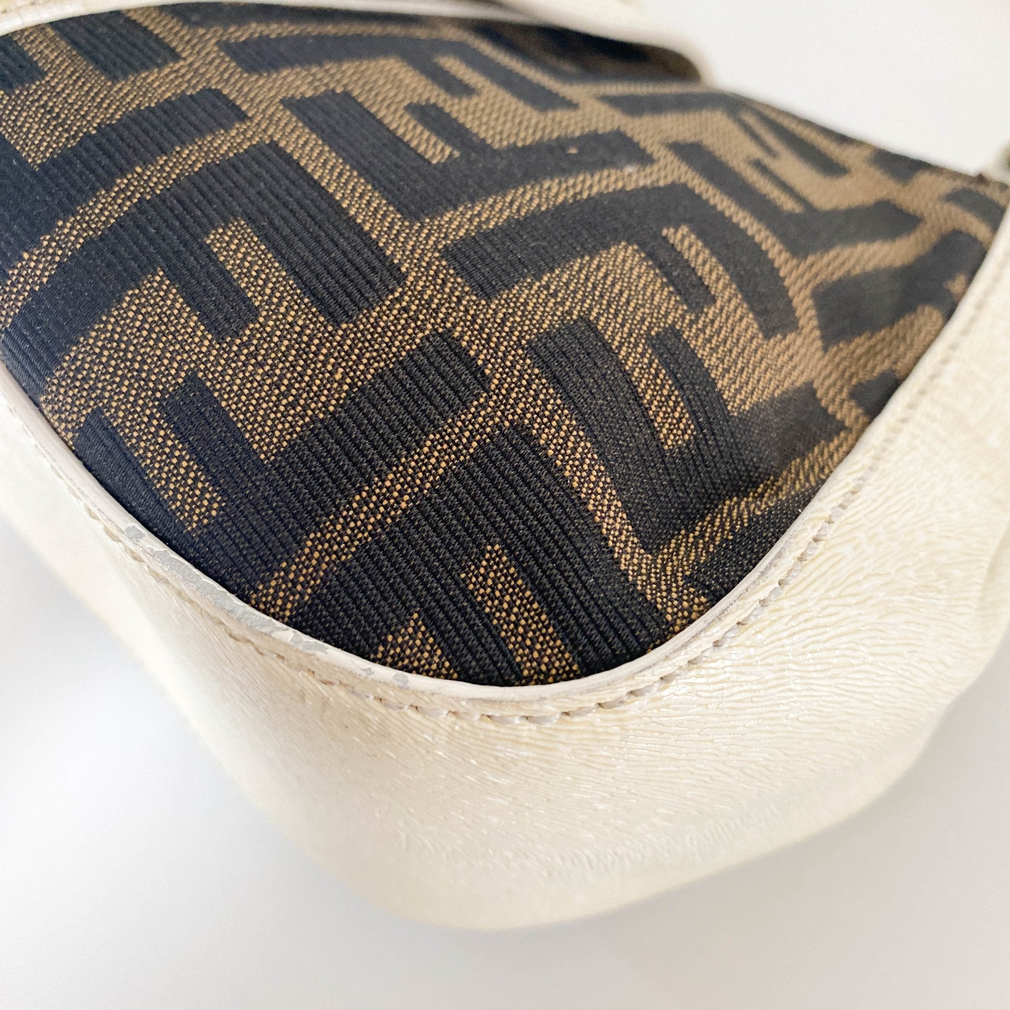 FENDI Zucca / Ivory Leather FENDI Logo Gold Hardware Shoulder Bag, in , Sold by HIVE PRELOVED - Shoulder Bags, ,