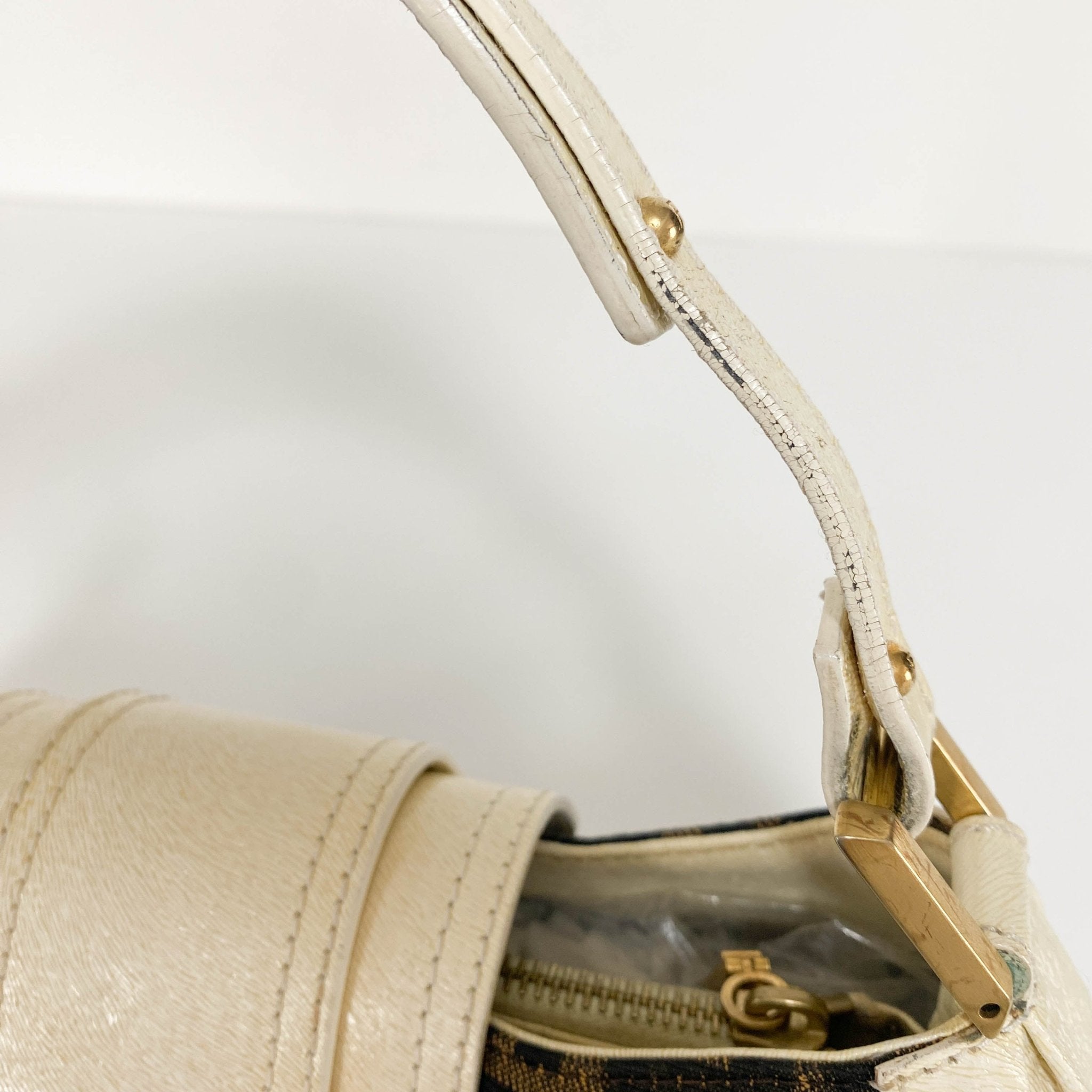 FENDI Zucca / Ivory Leather FENDI Logo Gold Hardware Shoulder Bag, in , Sold by HIVE PRELOVED - Shoulder Bags, ,