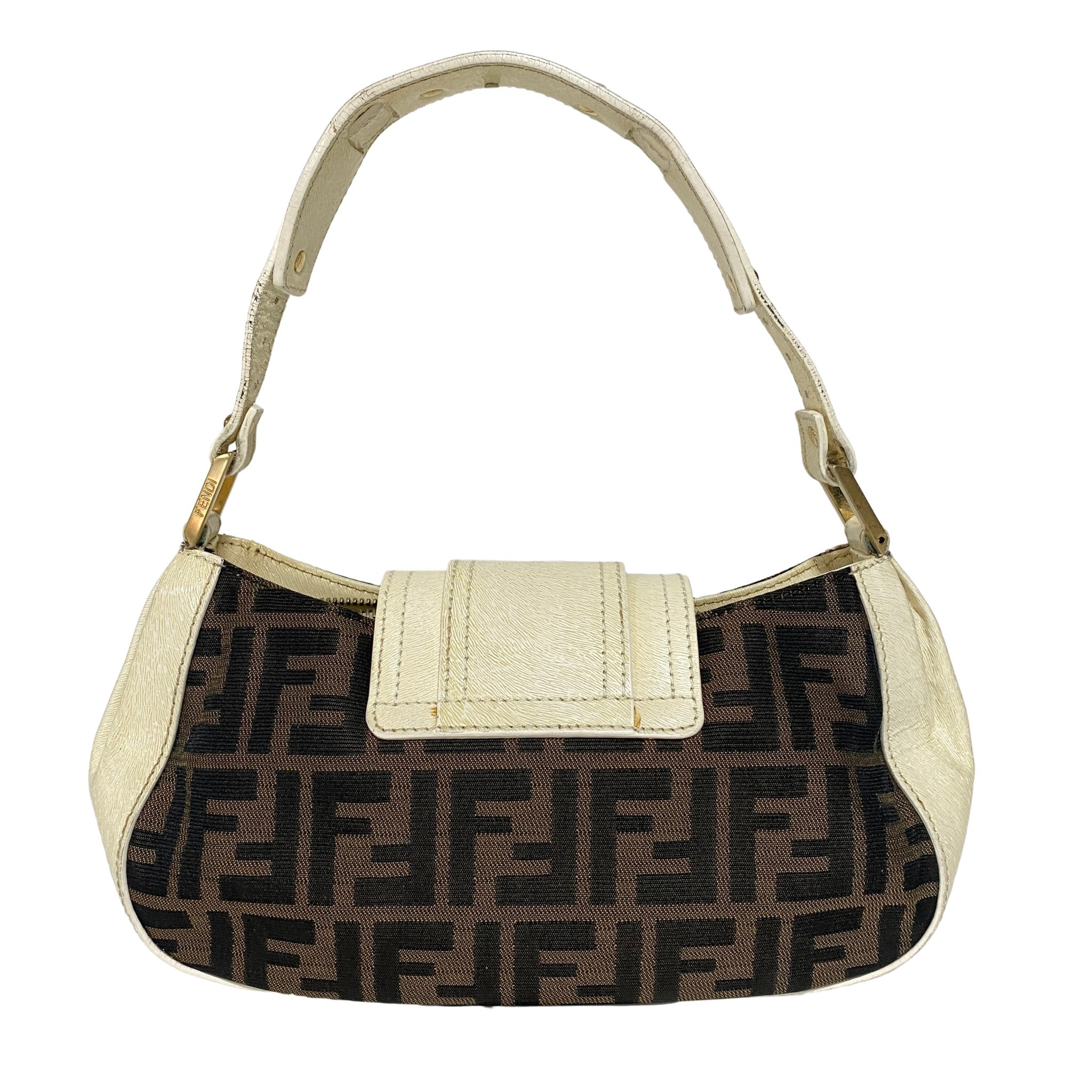 FENDI Zucca / Ivory Leather FENDI Logo Gold Hardware Shoulder Bag, in , Sold by HIVE PRELOVED - Shoulder Bags, ,