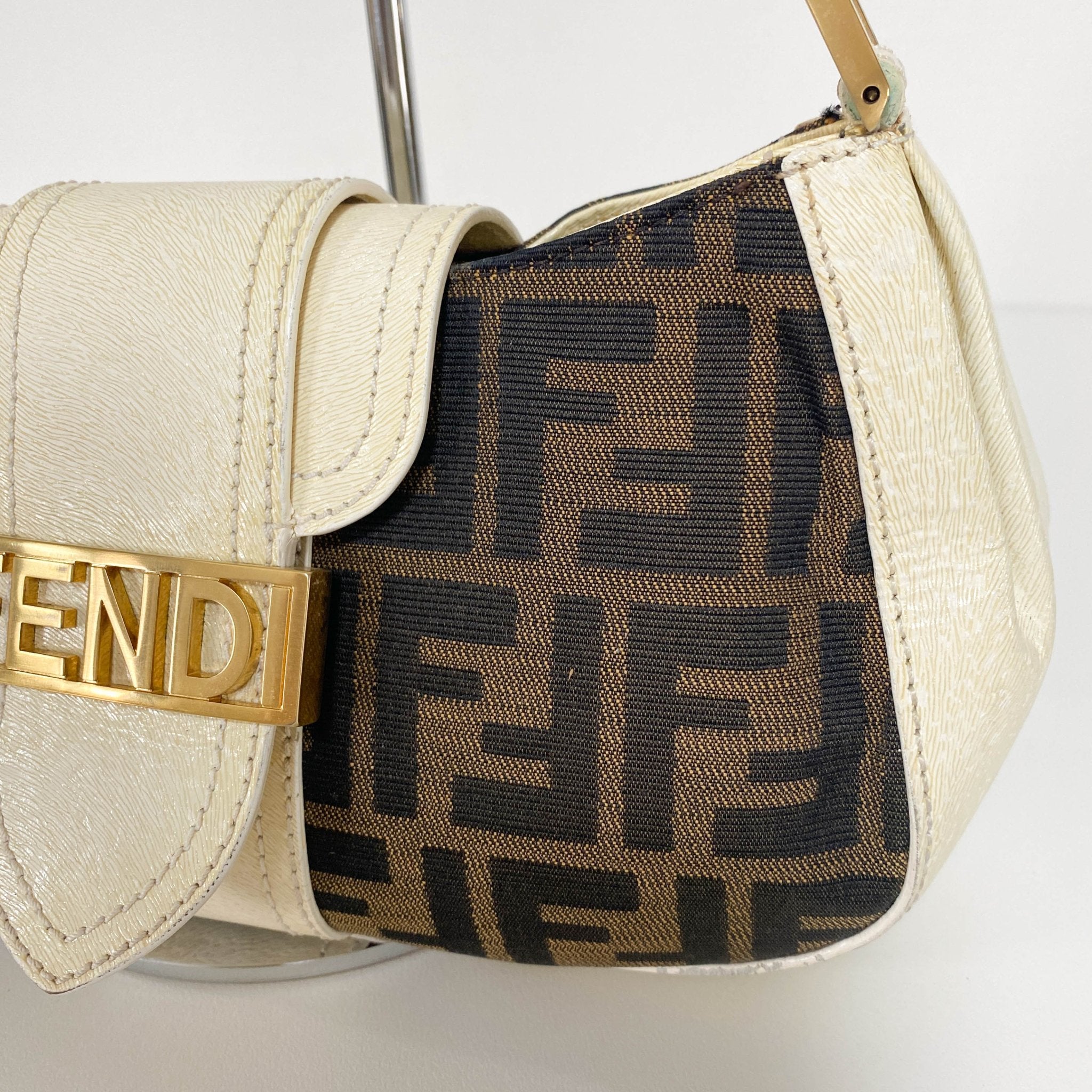 FENDI Zucca / Ivory Leather FENDI Logo Gold Hardware Shoulder Bag, in , Sold by HIVE PRELOVED - Shoulder Bags, ,