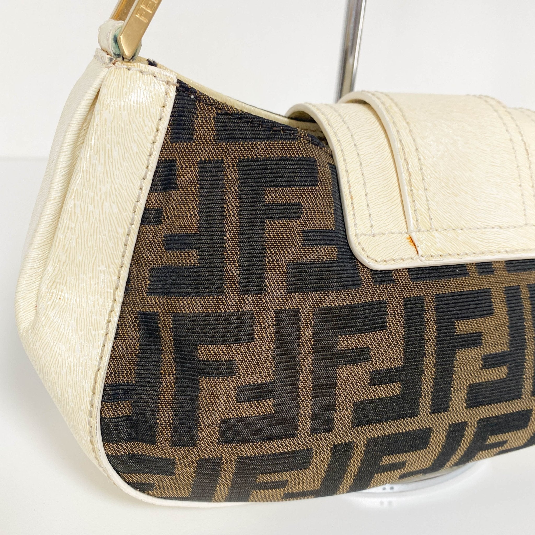 FENDI Zucca / Ivory Leather FENDI Logo Gold Hardware Shoulder Bag, in , Sold by HIVE PRELOVED - Shoulder Bags, ,