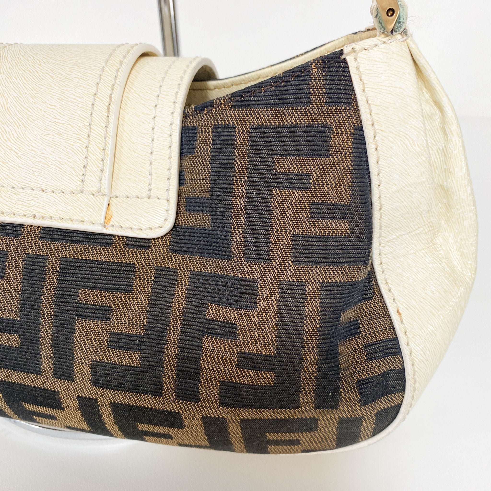 FENDI Zucca / Ivory Leather FENDI Logo Gold Hardware Shoulder Bag, in , Sold by HIVE PRELOVED - Shoulder Bags, ,