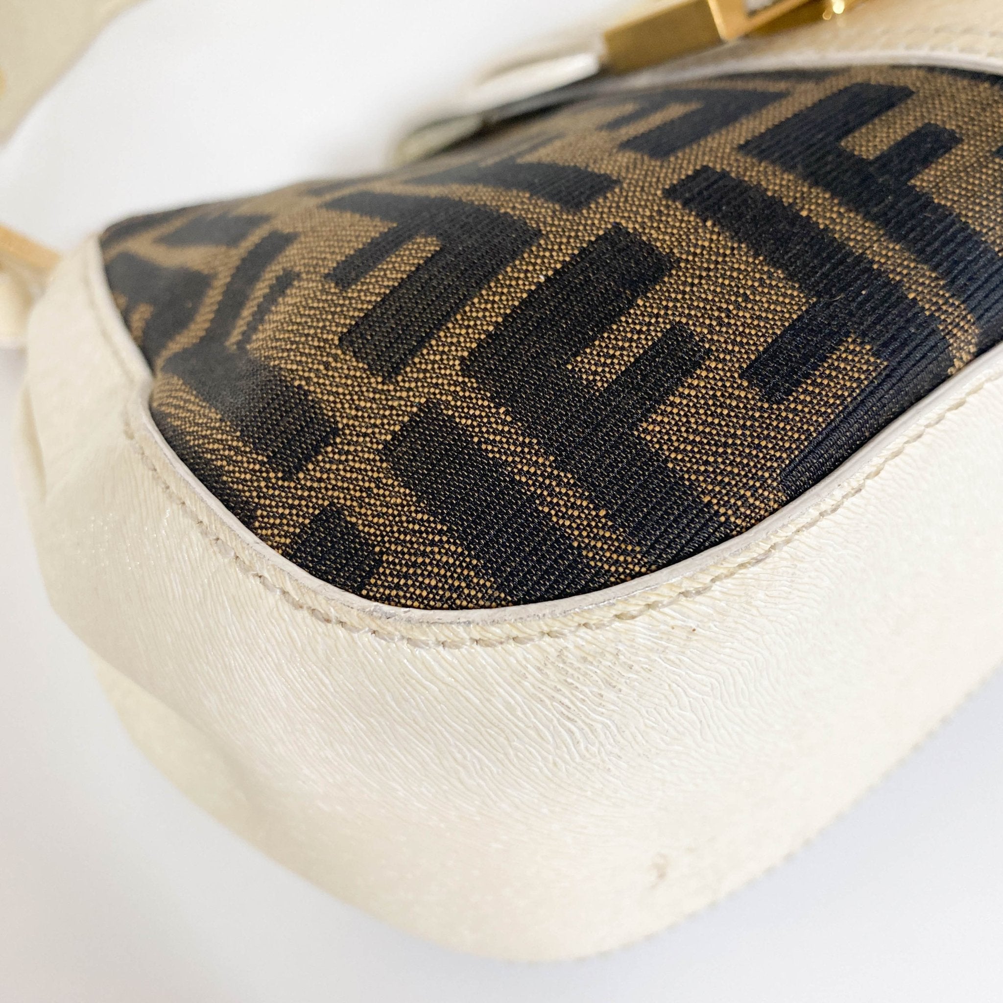 FENDI Zucca / Ivory Leather FENDI Logo Gold Hardware Shoulder Bag, in , Sold by HIVE PRELOVED - Shoulder Bags, ,