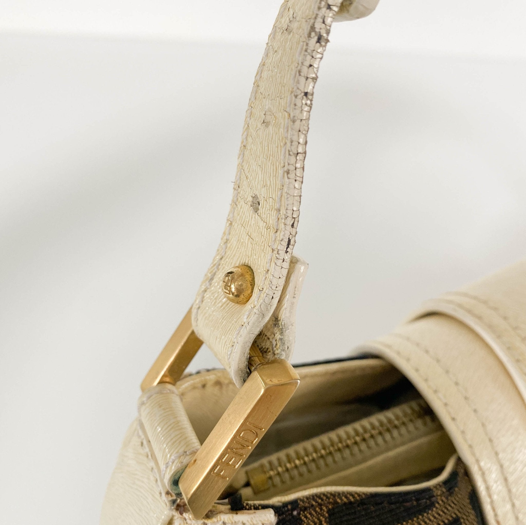 FENDI Zucca / Ivory Leather FENDI Logo Gold Hardware Shoulder Bag, in , Sold by HIVE PRELOVED - Shoulder Bags, ,