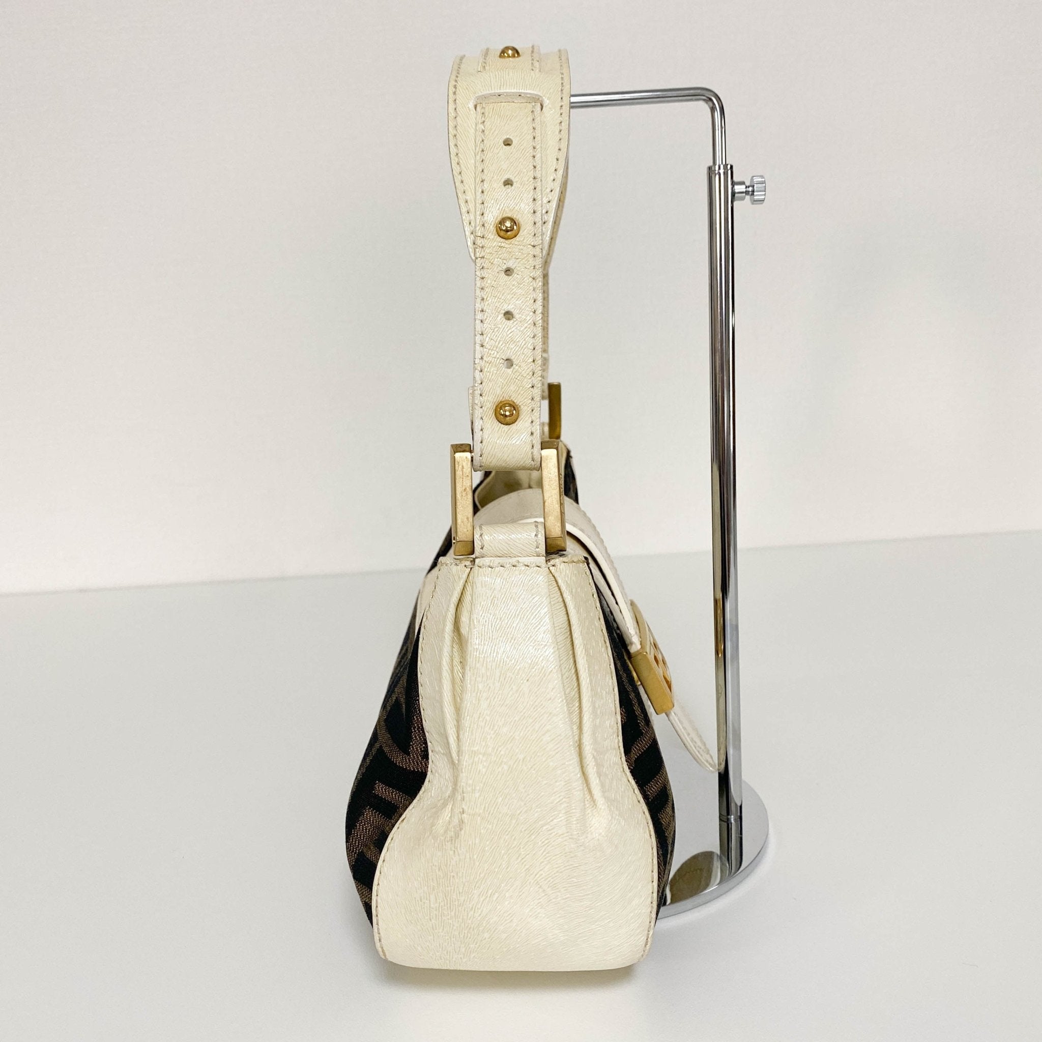 FENDI Zucca / Ivory Leather FENDI Logo Gold Hardware Shoulder Bag, in , Sold by HIVE PRELOVED - Shoulder Bags, ,