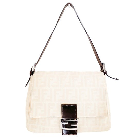 FENDI Zucca Mamma Baguette, Cotton Fabric in Neutral, Sold by HIVE PRELOVED - Shoulder Bags, ,