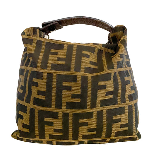 FENDI Zucca Mini Pochette Pouch Bag, Synthetic (unspecified) in Brown, Sold by HIVE PRELOVED - Handle Bags, Mini bags,