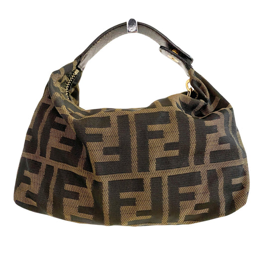 FENDI Zucca Mini Pochette Pouch Bag, Cloth in Brown, Sold by HIVE PRELOVED - Handle Bags, Mini bags,