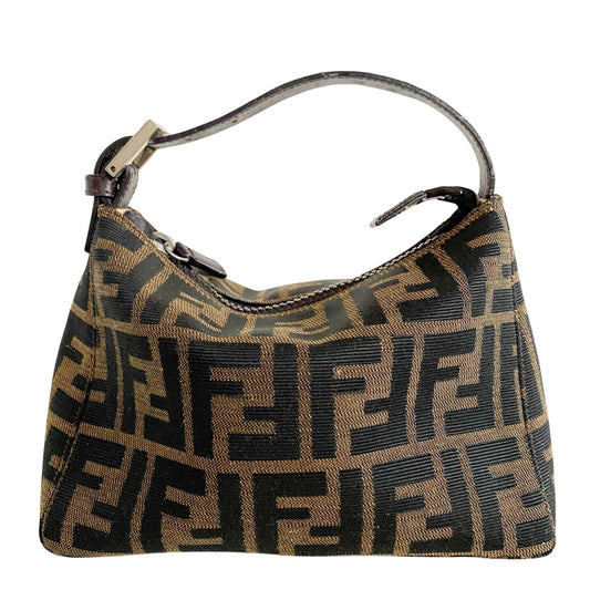 FENDI Zucca Mini Pouch Bag, Cloth in Brown, Sold by HIVE PRELOVED - Handle Bags, Mini bags,