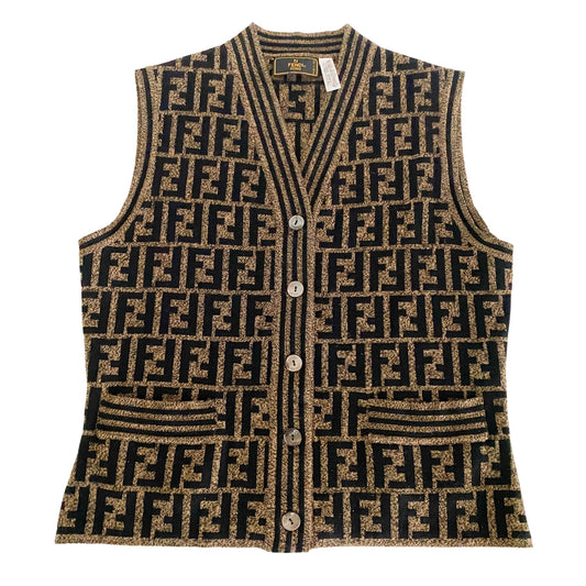 FENDI Zucca Monogram Logo Knit Vest Top Brown, in , Sold by HIVE PRELOVED - Knitwear, ,